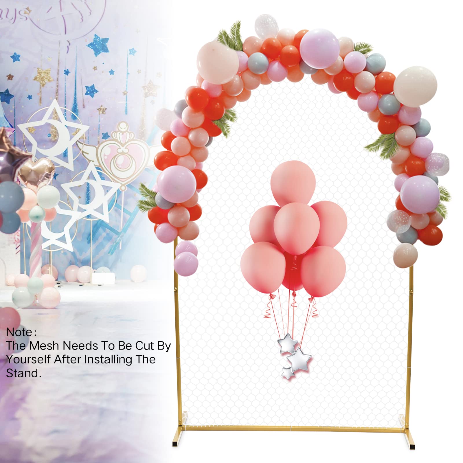 Elegant Gold Metal Wedding Arch Stand - Large Mesh Grid Backdrop Frame for Bridal Party, Garden Ceremony & Event Decor | Perfect for Outdoor Weddings, Photo Booths & Party Backgrounds