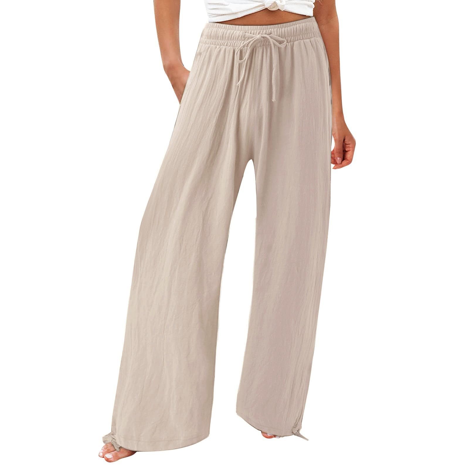 Women's Linen Drawstring Pants - Casual Summer Boho Pattern Pants for Women in Brown | Perfect for Beach, Yoga, and Lounge Wear
