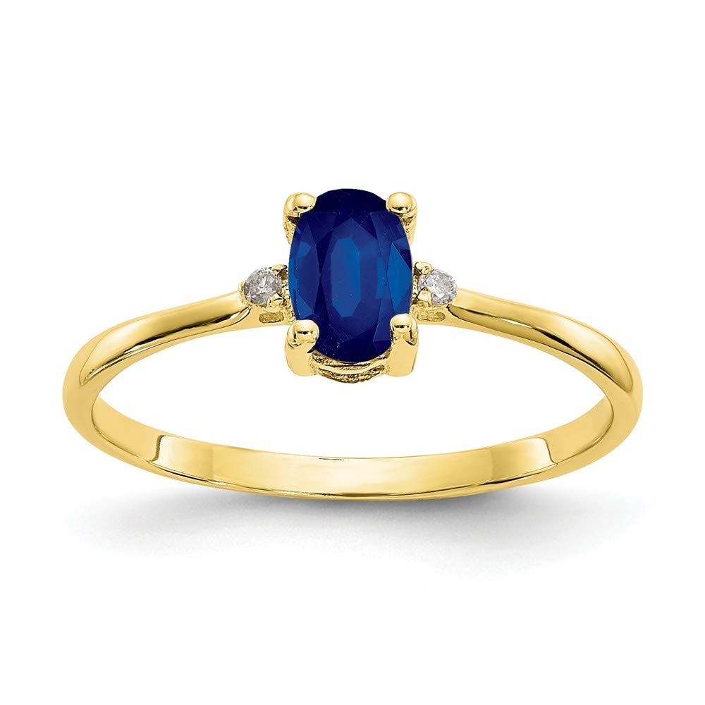10K Yellow Gold Oval Polished Prong Set Diamond Sapphire Ring - Size 6 - Elegant Jewelry Gift for Women, Brides, Anniversaries & Special Occasions