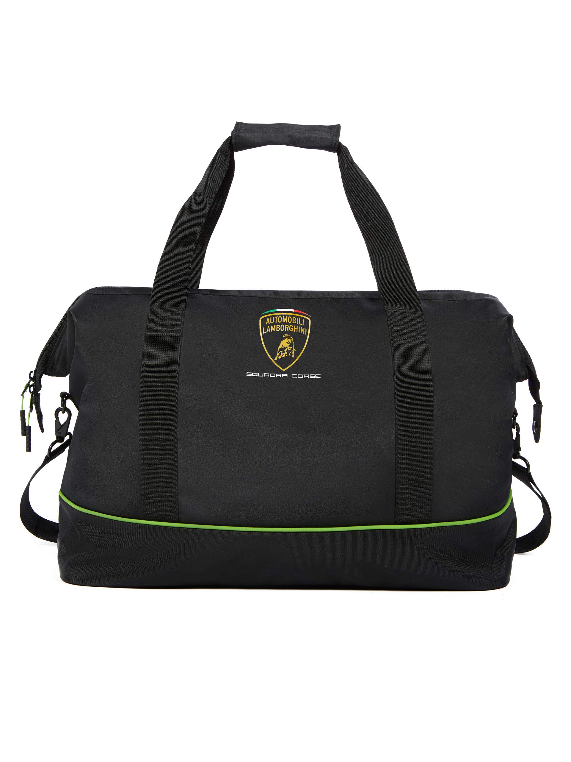 Lamborghini Squadra Corse Premium Travel Duffel Bag - Black Water-Resistant Gym Bag for Men, Sports Gear Storage & Weekend Getaways