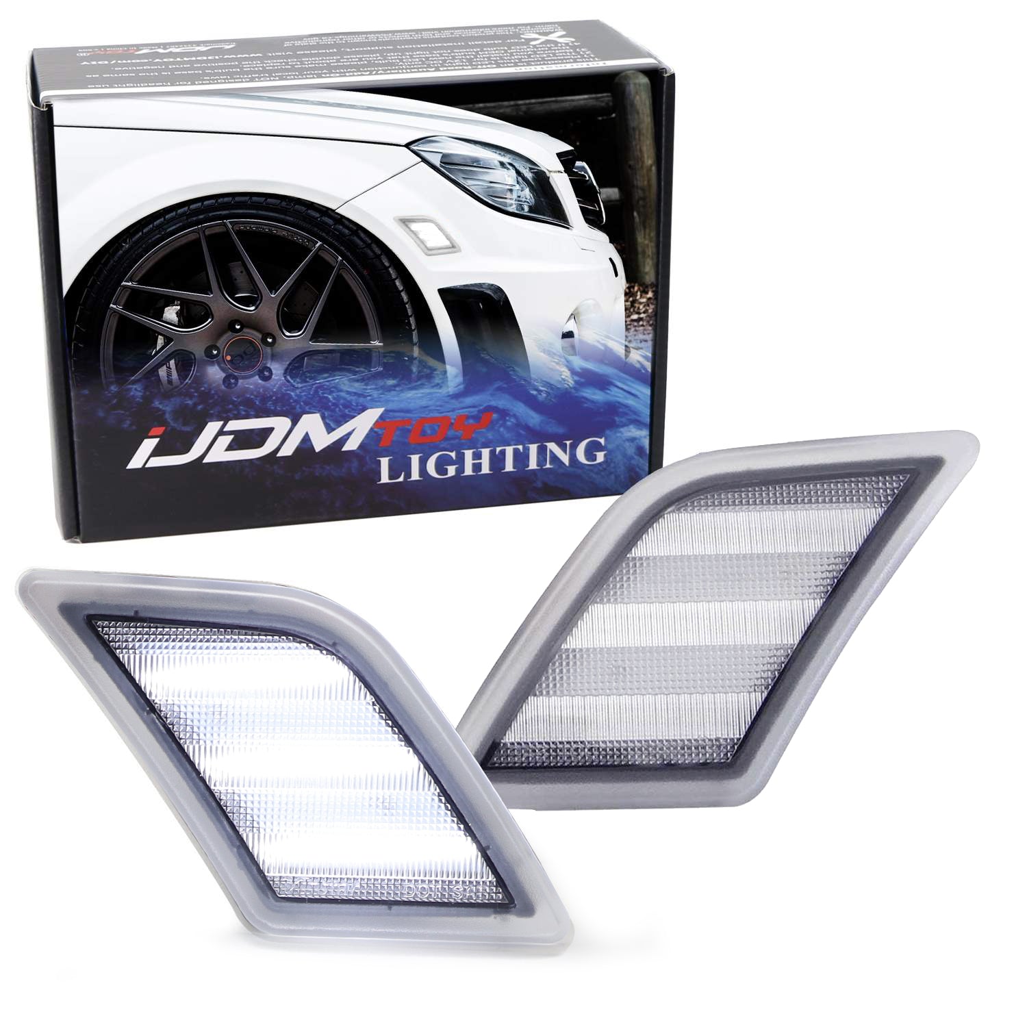 Euro Clear Lens White LED Side Marker Lights for 2008-2011 Mercedes W204 C300 C350 - Upgrade Your Car's Style & Visibility for Night Driving