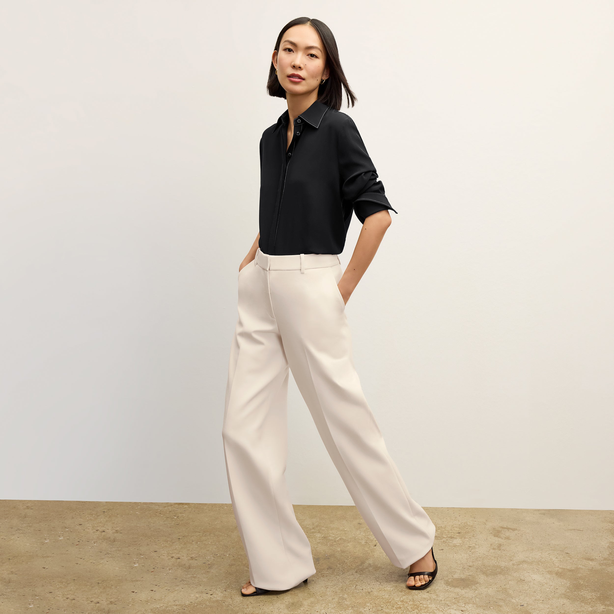 Tinsley Wide Leg Pants for Women - High Waist Stretchy Suit Pants in Ivory - Perfect for Office, Business Casual & Travel Outfits