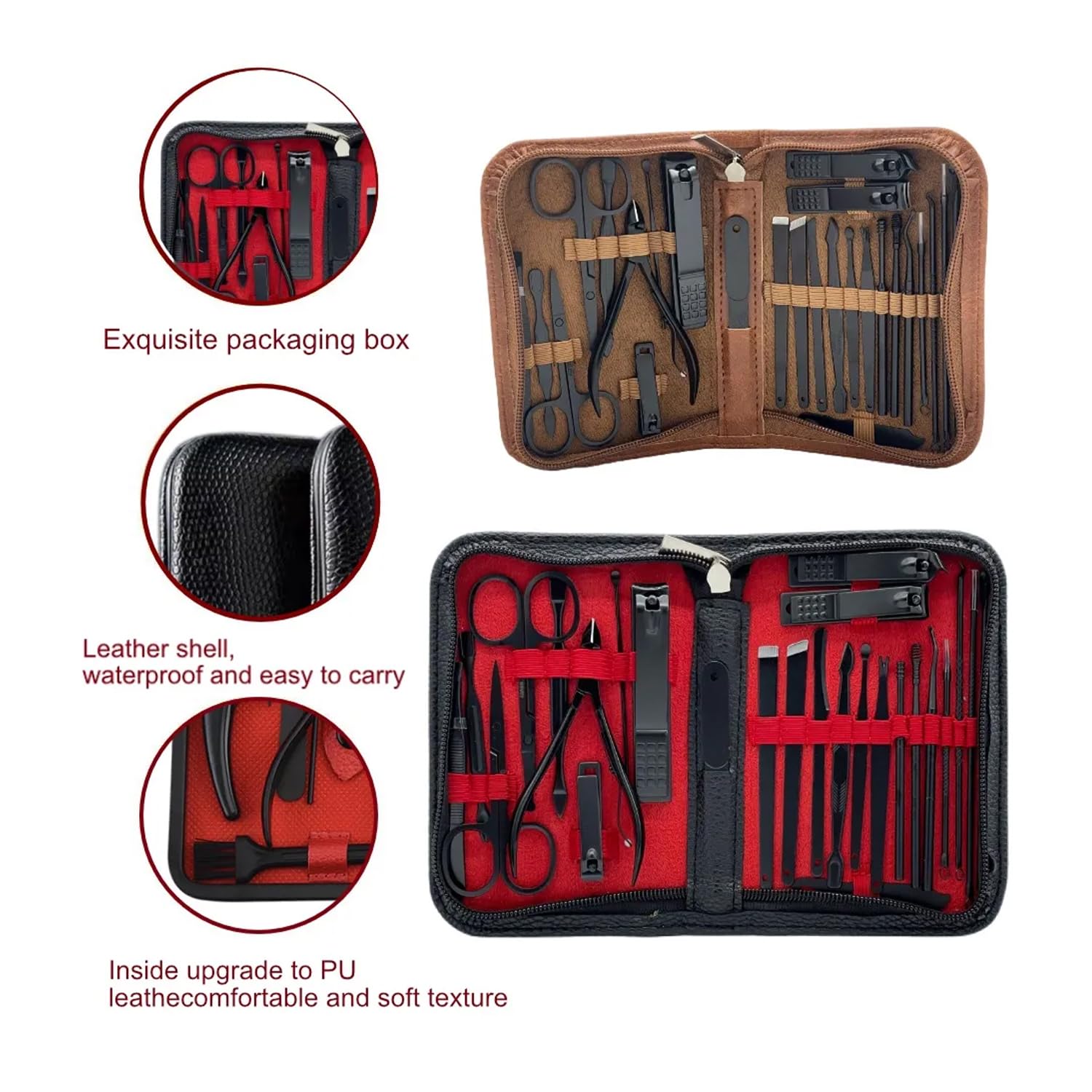 Premium 26-Piece Stainless Steel Manicure Set with Nail Clippers & Care Tools - Luxury Leather Travel Case - Portable Nail Kit for Home, Travel & Gifts (Black) - Perfect for Salons, DIY Nail Care & On-the-Go Grooming