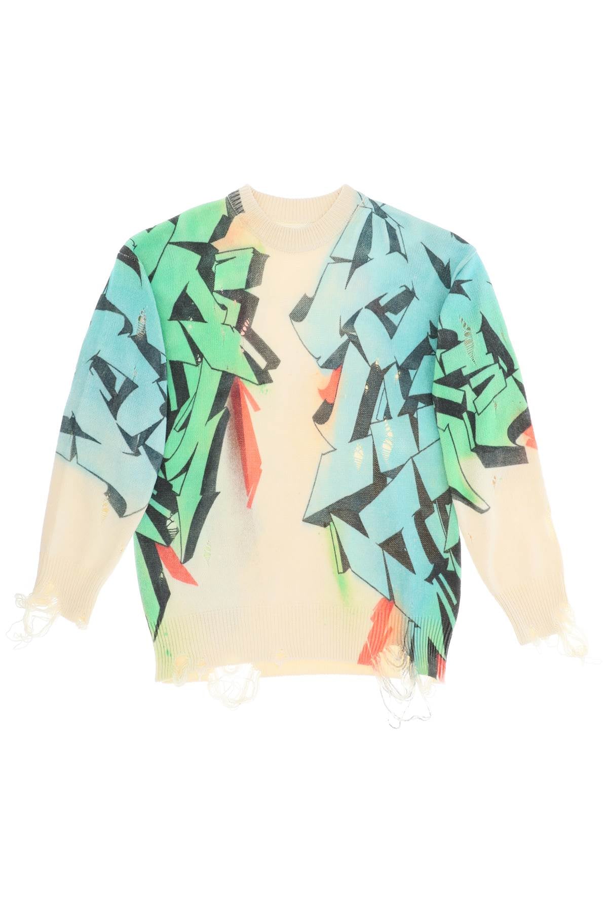 Children of the Discordance Graffiti Print Distressed Sweater - Vintage Streetwear Pullover for Urban Fashion & Hip Hop Style