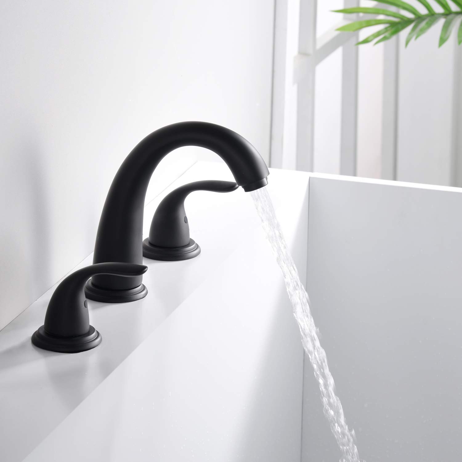 Stylish Matte Black Roman Tub Faucet with Valve - 3 Hole Deck Mount Bathtub Faucet - High Flow Waterfall Spout - Perfect for Luxury Bathrooms & Spa Retreats