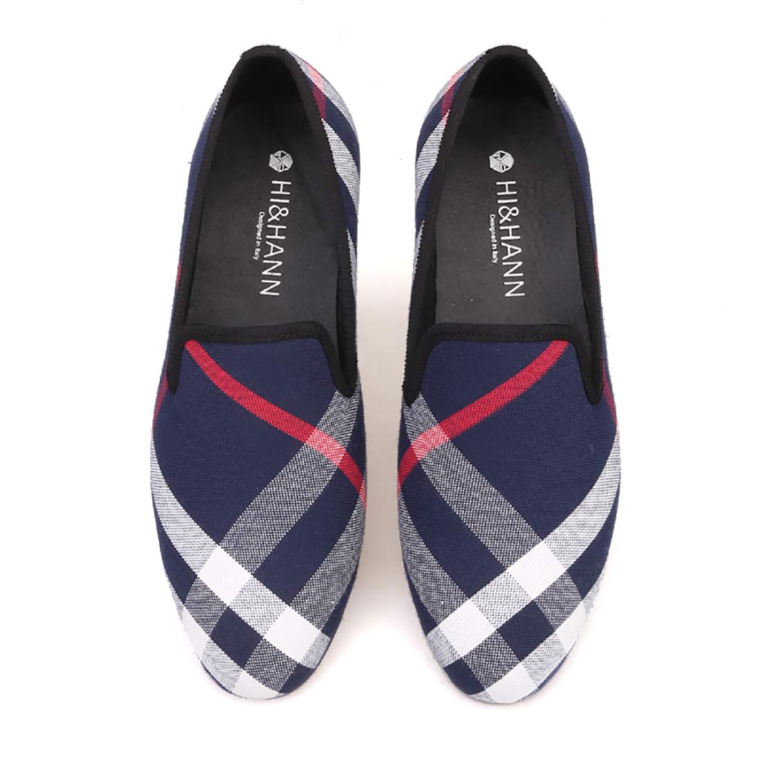 HI&HANN Men's Plaid Canvas Loafers - Casual Slip-On Smoking Slippers for Comfort & Style | Perfect for Home, Office & Relaxation