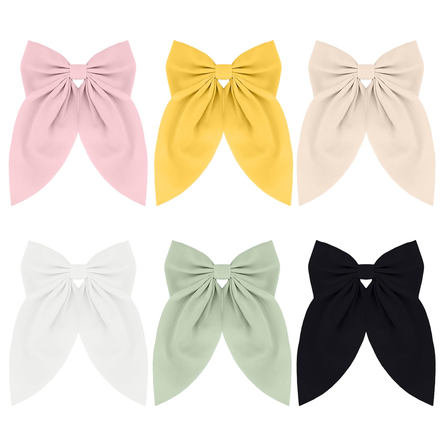 6pcs Silk Bow Hair Clips for Women & Girls - 5.12 Inch Soft Satin Bowknot Barrettes, Cute Duckbill Hair Clips with Colorful Metal Accents - Perfect for School, Parties, Weddings & Everyday Styling