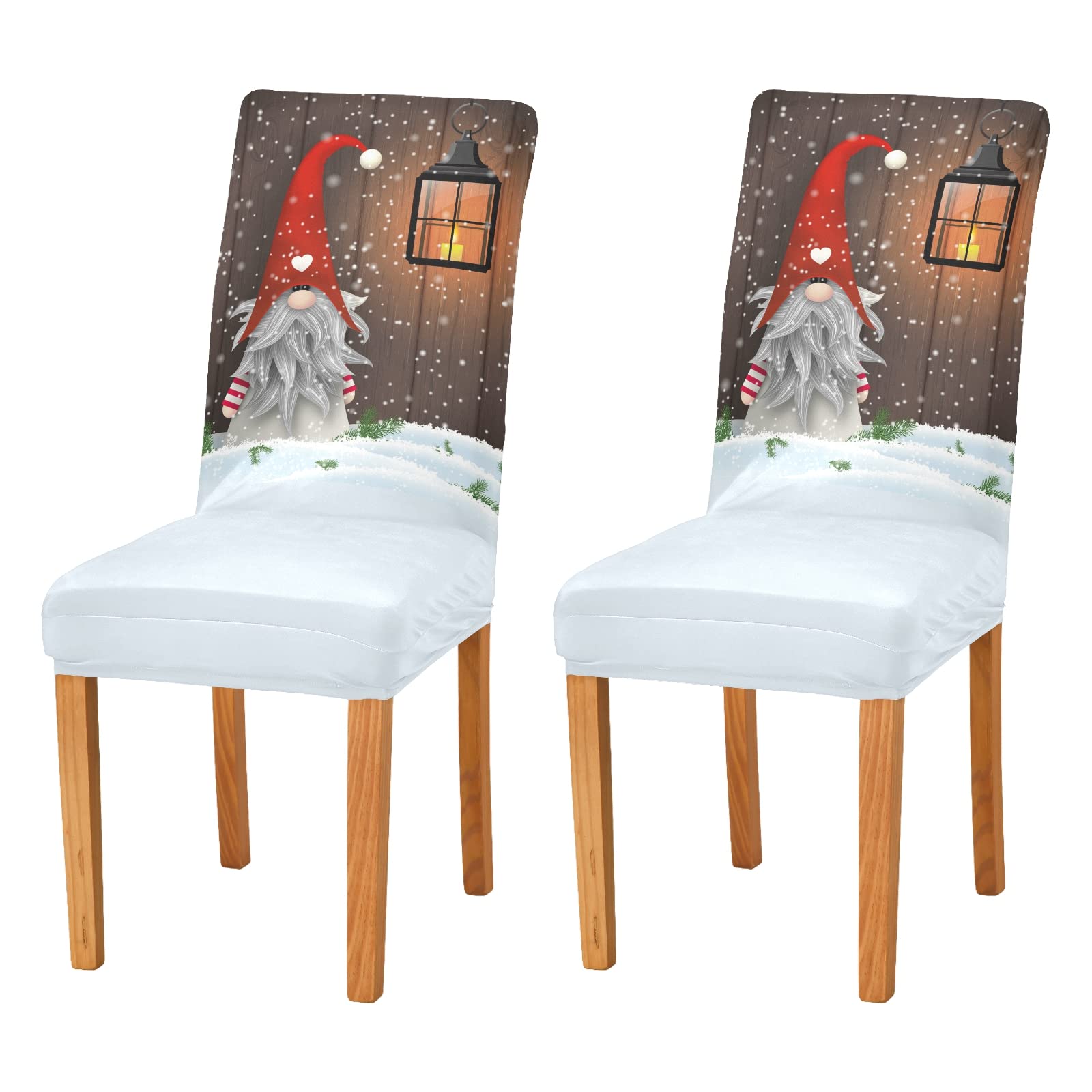 Funny Christmas Gnome Dining Room Chair Slipcovers - Washable Stretch Chair Covers Set of 2 for Home, Office, Wedding & Banquet - Perfect for Holiday Decor, Parties & Ceremonies