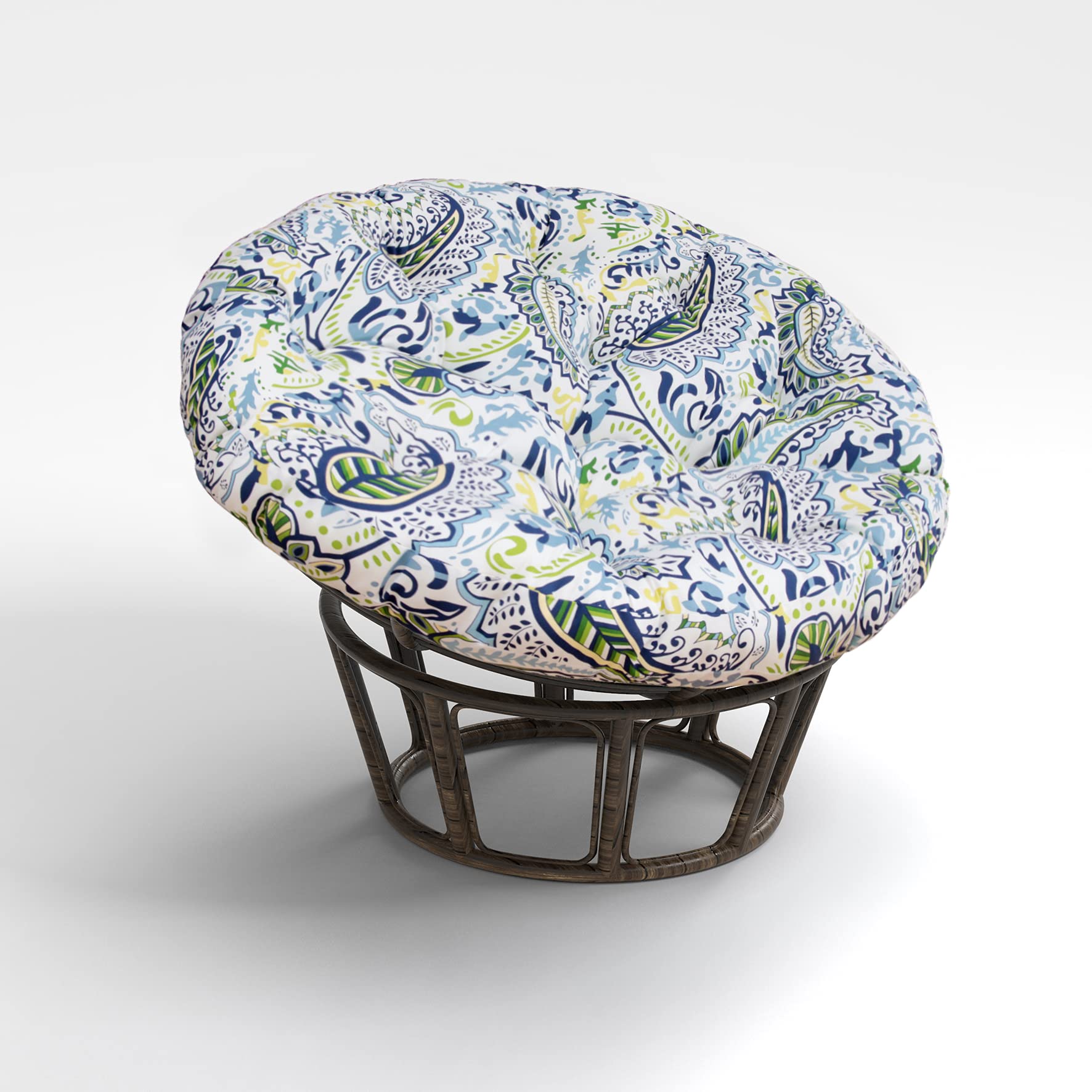 BOSSIMA 44-Inch Papasan Chair Cushion - Soft Round Floor Pillow for Indoor/Outdoor Use - Green & Blue Paisley Design - Perfect for Living Room, Bedroom, Patio or Meditation Space