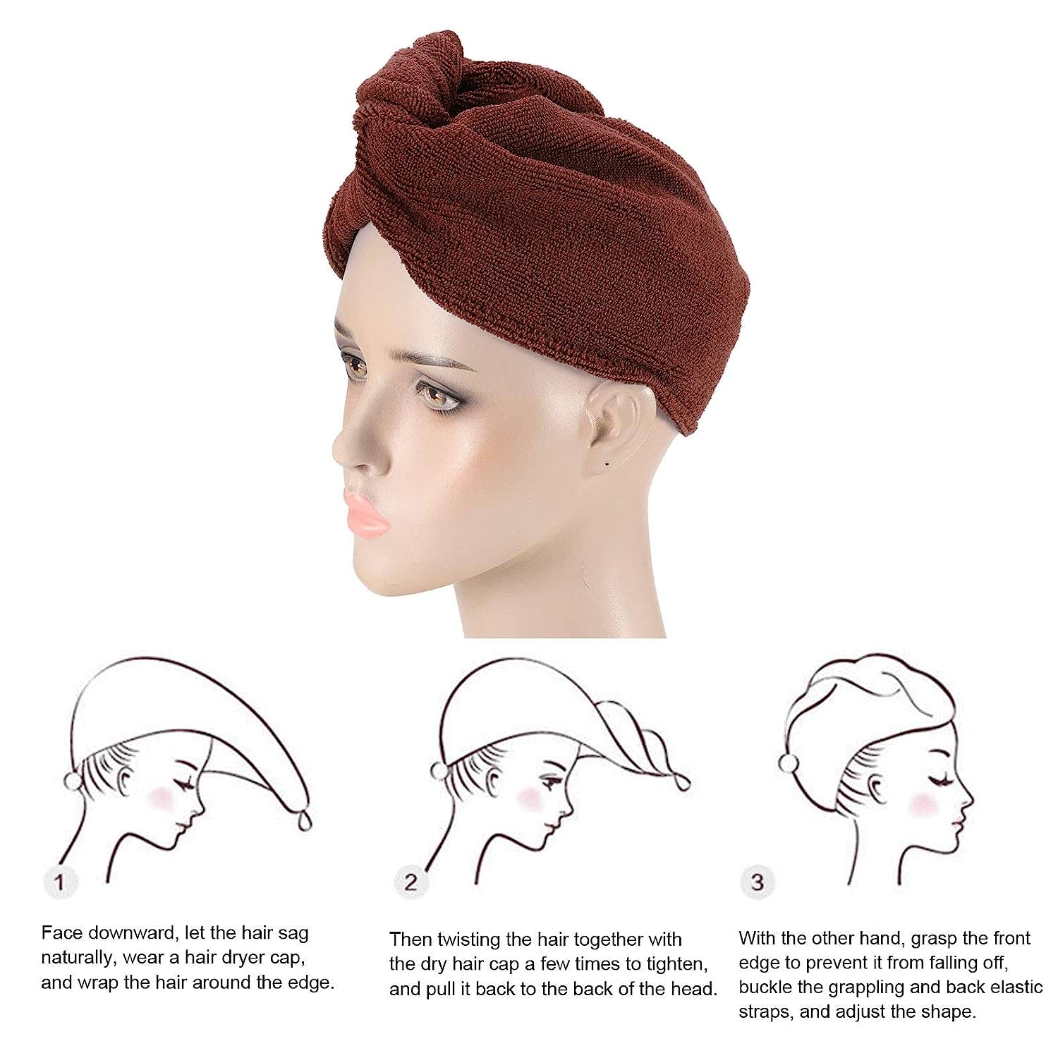 Set of 2 Excluzo Microfiber Hair Drying Hats & 5 Quick-Dry Hair Towel Wraps - Soft & Absorbent for Women, Men & Kids - Perfect for Travel, Gym & Home Use (Coffee Color)