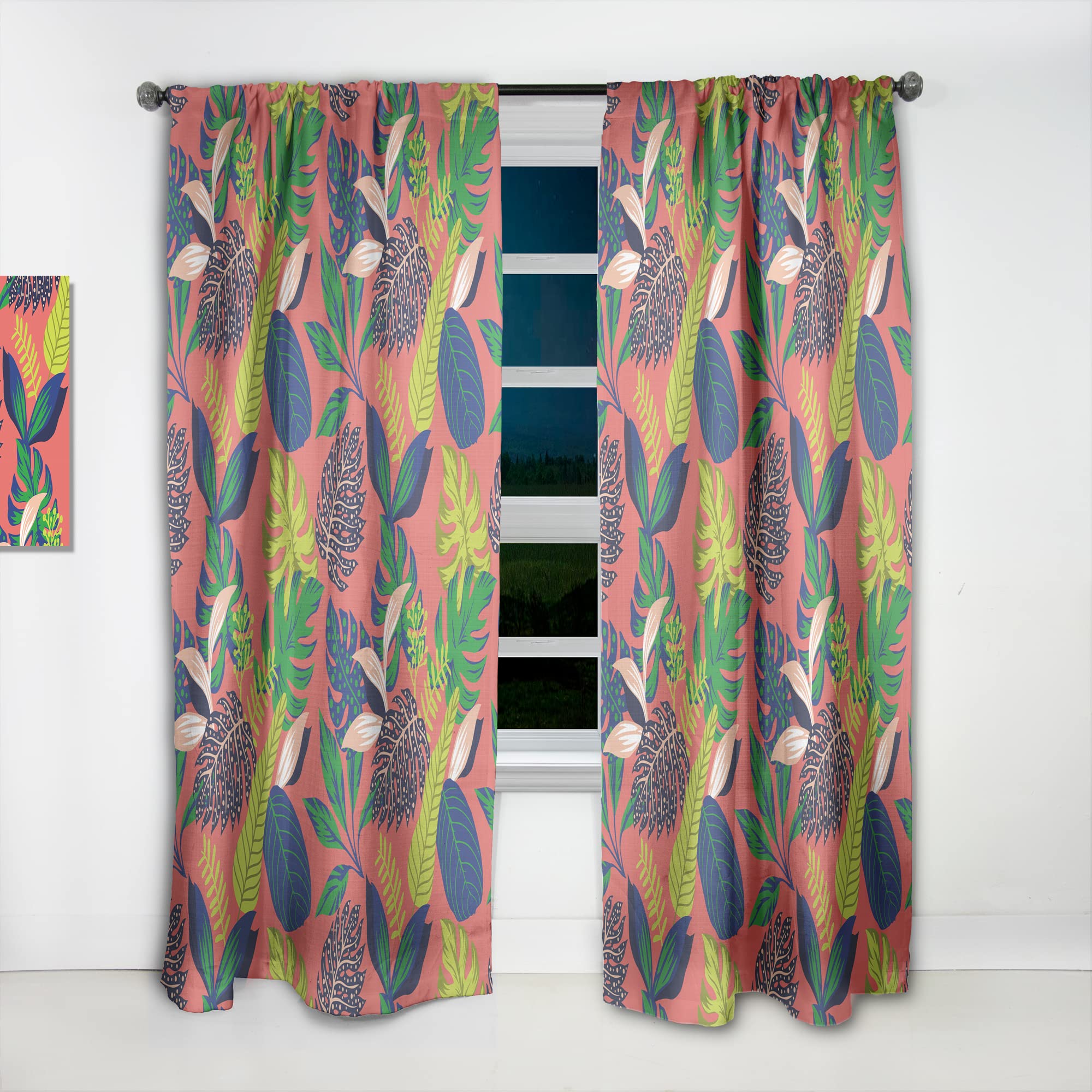 DesignQ Retro Tropical Leaves Thermal Insulated Curtains - 52x108 Single Panel for Bedroom & Living Room - Perfect for Home Decor, Privacy & Energy Savings