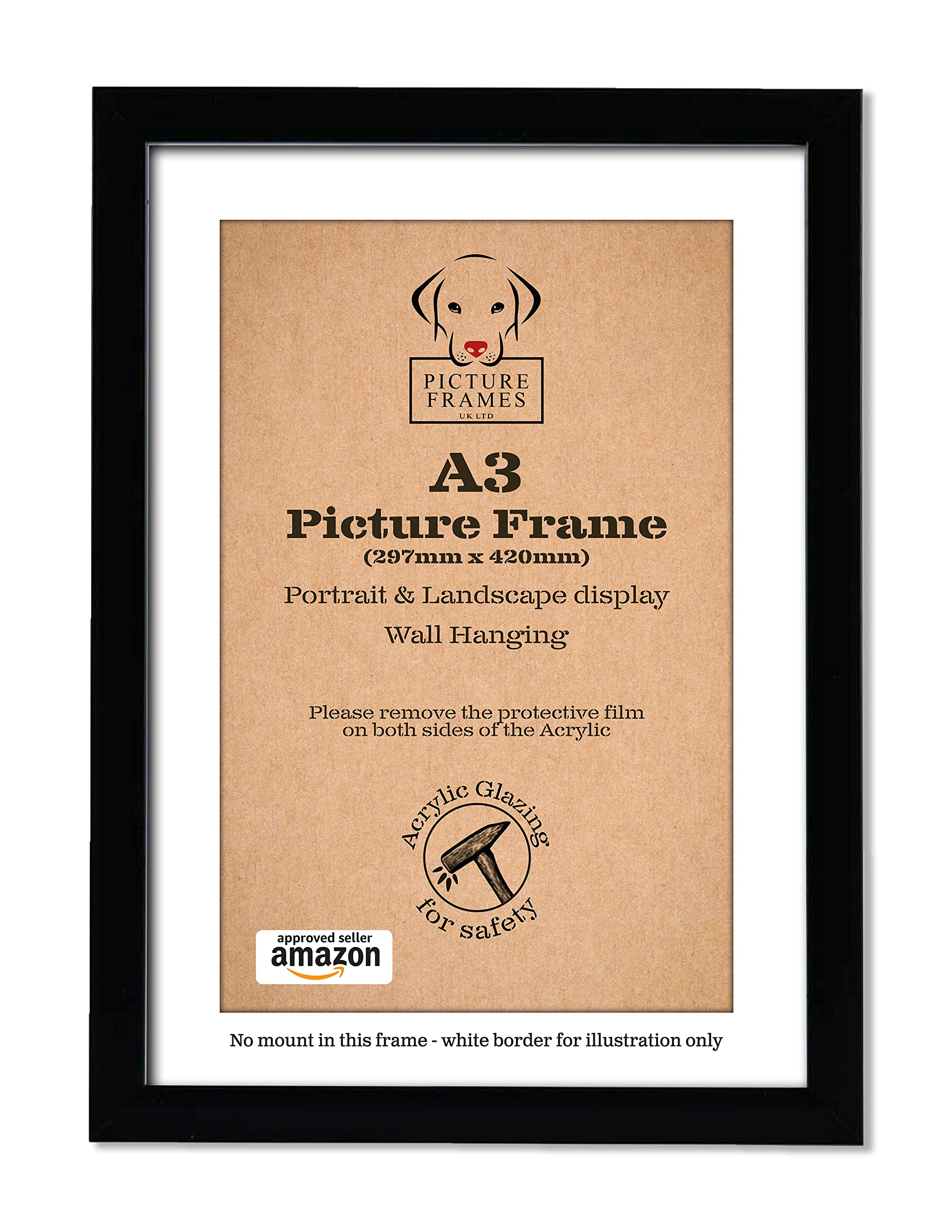 A3 Black Picture Frame - Premium A3 Photo Frame for Posters, Prints & Artwork - Perfect for Home, Office & Gallery Displays