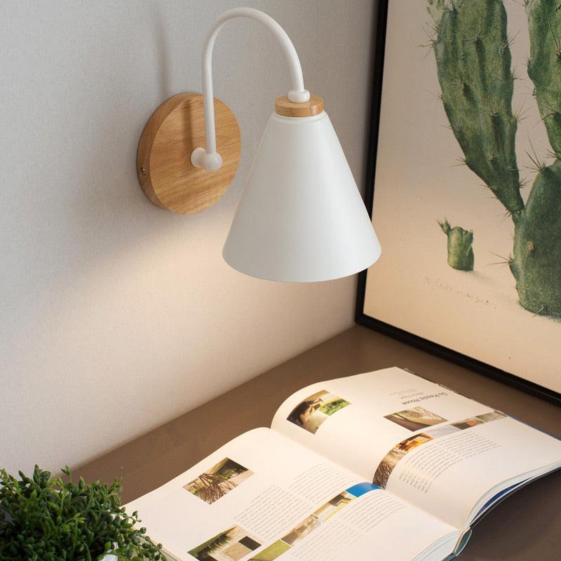 Elegant Curve Wood & Metal Wall Lamp - Modern Industrial Sconce Lighting for Bedroom, Living Room & Hallway - Adjustable Arm & Warm White Light