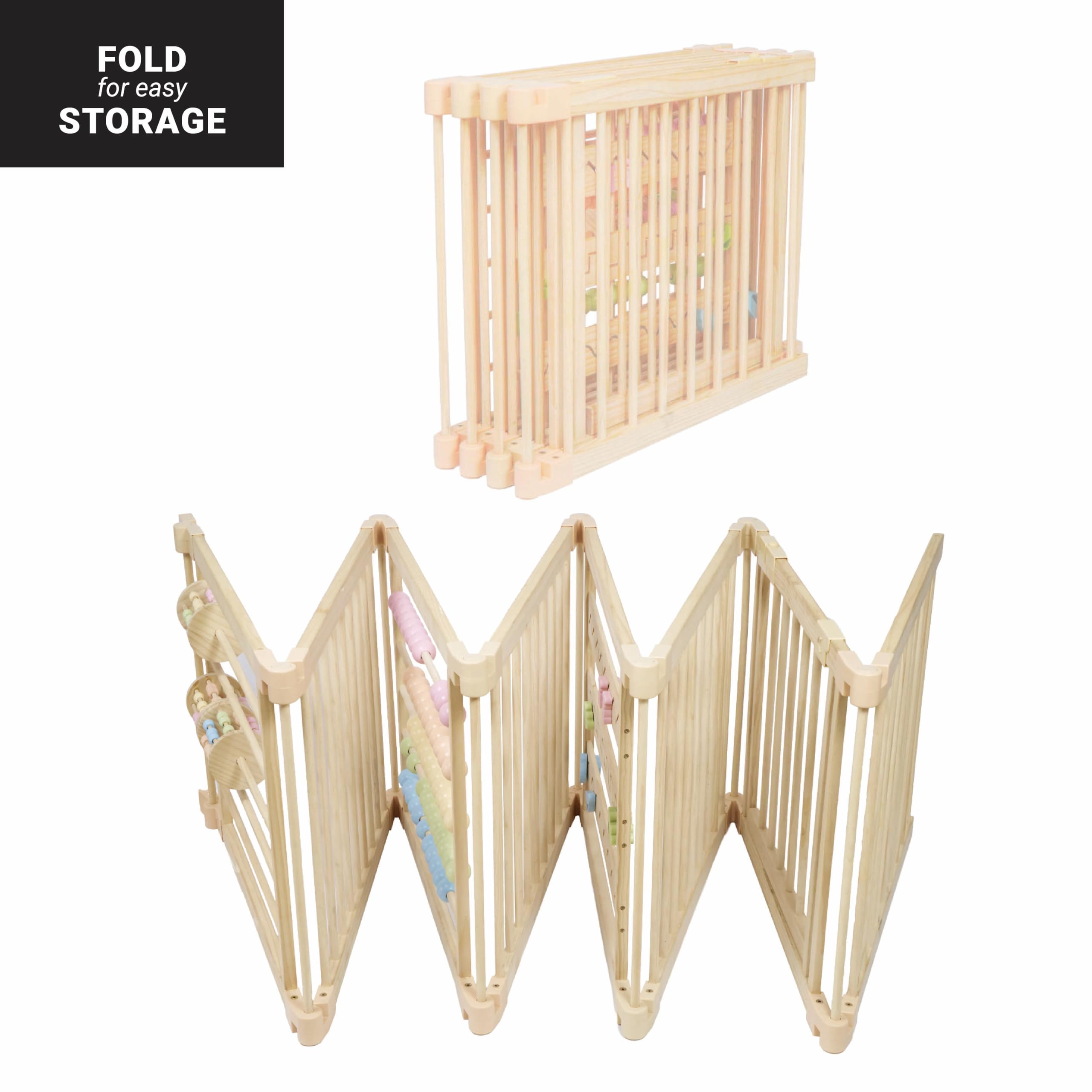 Extra Large Wooden Playpen for Toddlers & Babies - 8/10 Panel Foldable & Adjustable Baby Play Yard - Natural Wood Baby Gate for Indoor/Outdoor Use - Perfect for Playrooms, Daycares & Backyards