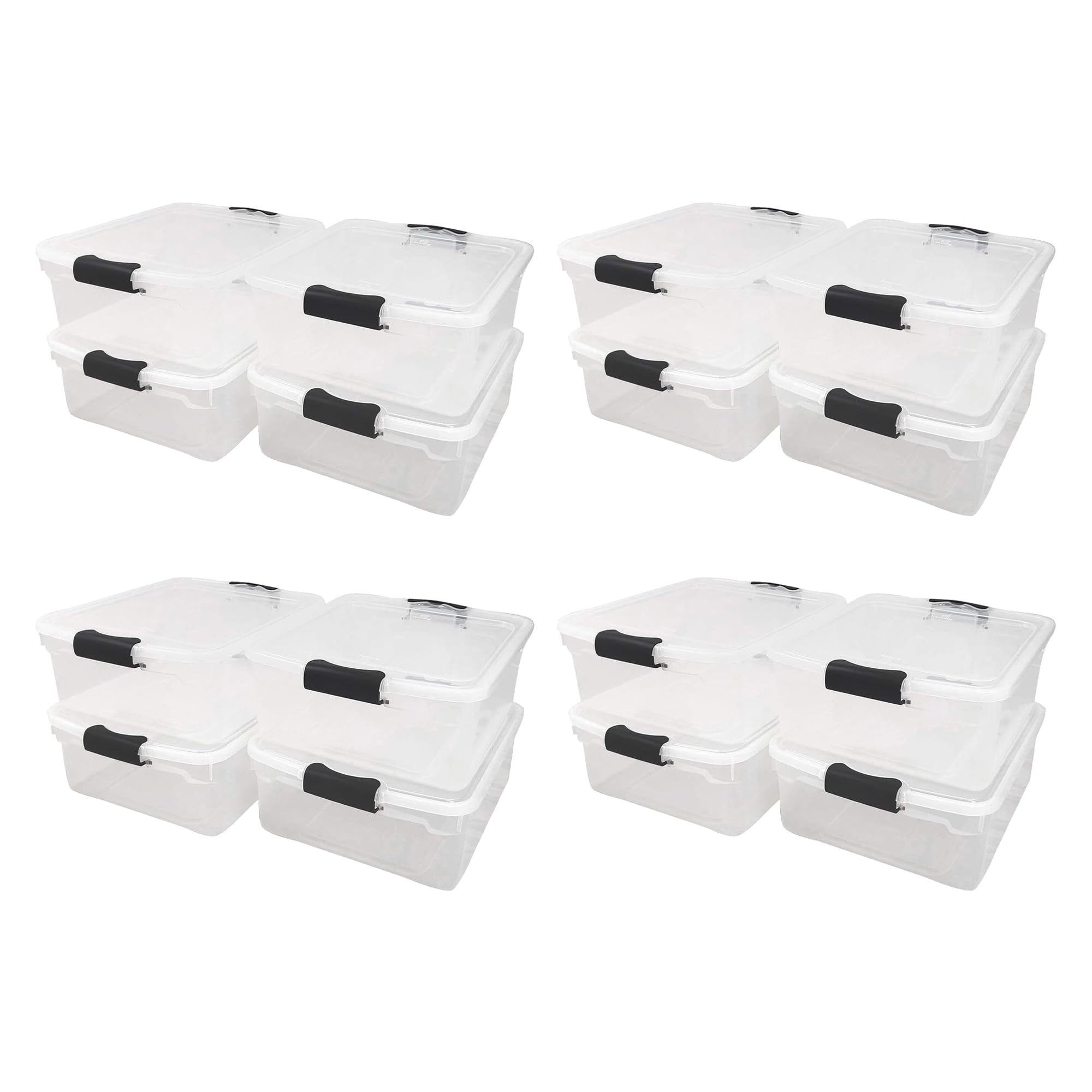 HOMZ 16-Pack Clear Plastic Storage Bins with Secure Latches - 15.5 Quart Organizer Containers for Home, Office & Closet Organization (Gray Latches) - Perfect for Toys, Crafts & Pantry Storage