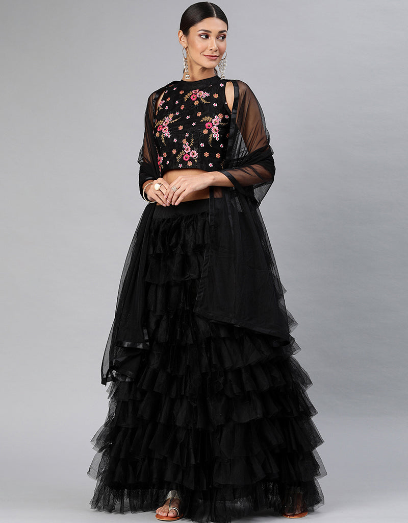 Elegant Black Art Silk Lehenga Choli Set for Women - Traditional Indian Bridal Wear for Weddings, Festivals & Special Occasions