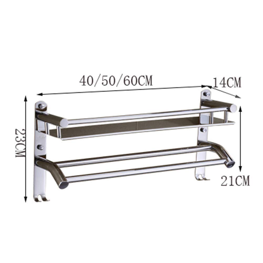 Stainless Steel Wall Mounted Bathroom Shelf Organizer - No Drilling Required, 60x14x23cm - Perfect for Shower, Kitchen & Bathroom Storage (Silver)