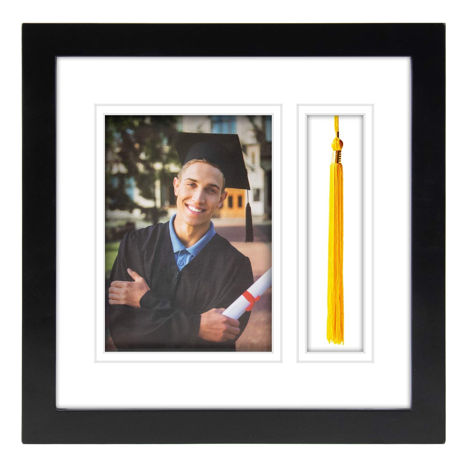 Golden State Art Graduation Shadow Box Frame - Double Mat, Real Glass & Tassel Insert - Black Display for Diplomas, Certificates & Memorabilia - Perfect for Graduation Gifts & Home Decor
