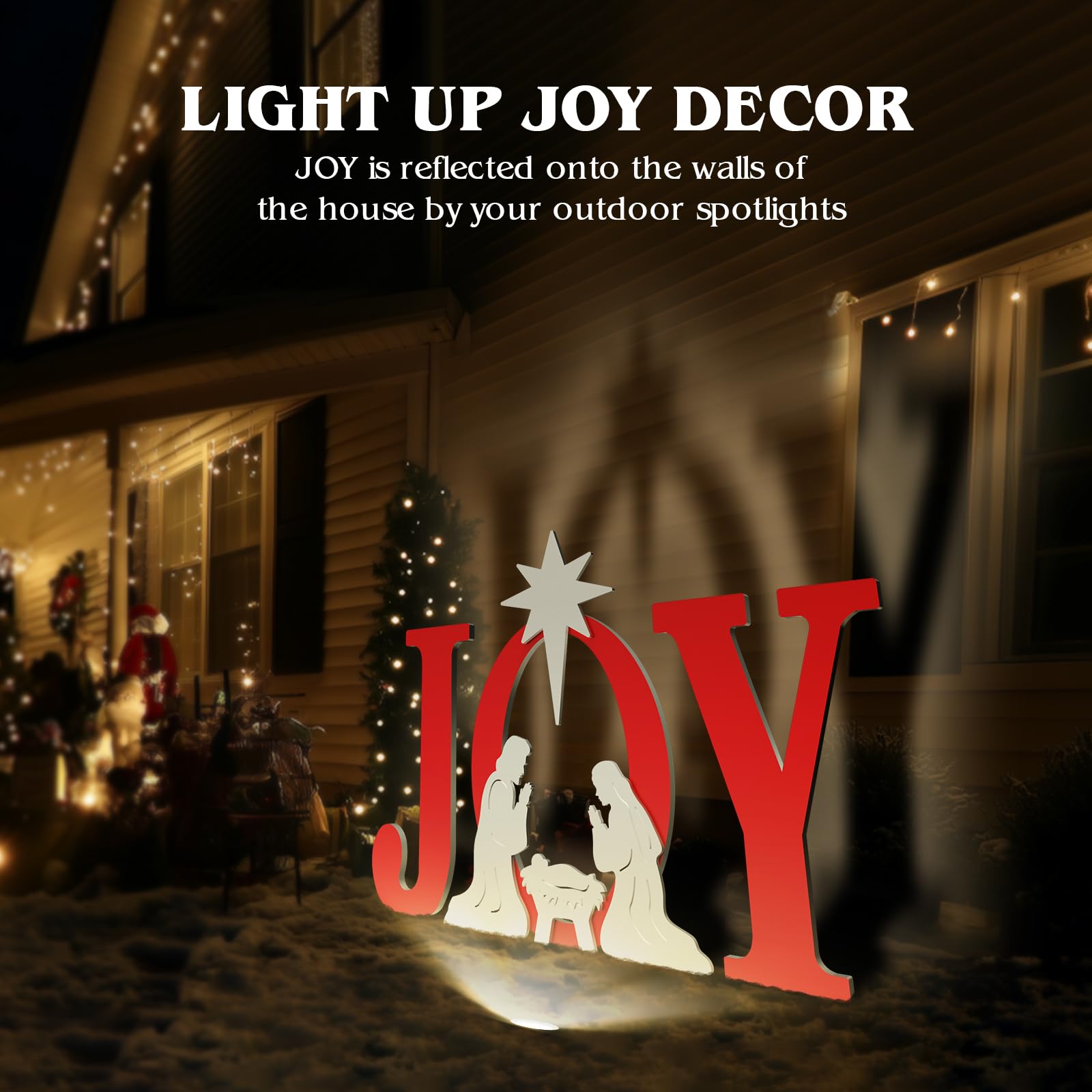 JOY Outdoor Christmas Nativity Scene Decor - 3-Piece Weatherproof PVC Silhouette Yard Signs for Lawn, Garden & Patio (42