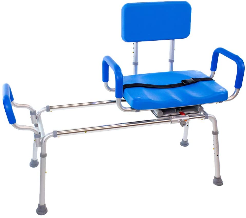 Bariatric Carousel Sliding Transfer Bench with Swivel Seat - 600LB Weight Capacity for Elderly & Disabled - Safe Bathroom Shower Chair for Mobility Assistance