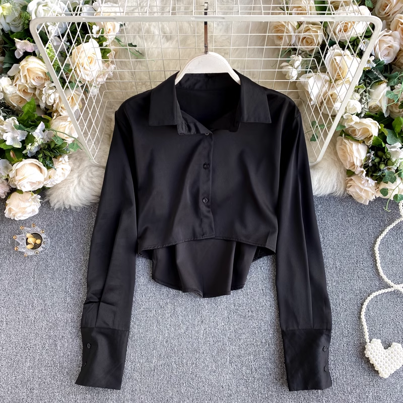 Women's Long Sleeve Shirt for Autumn - Stylish Short Top 1021 | Perfect for Office Wear & Casual Outfits
