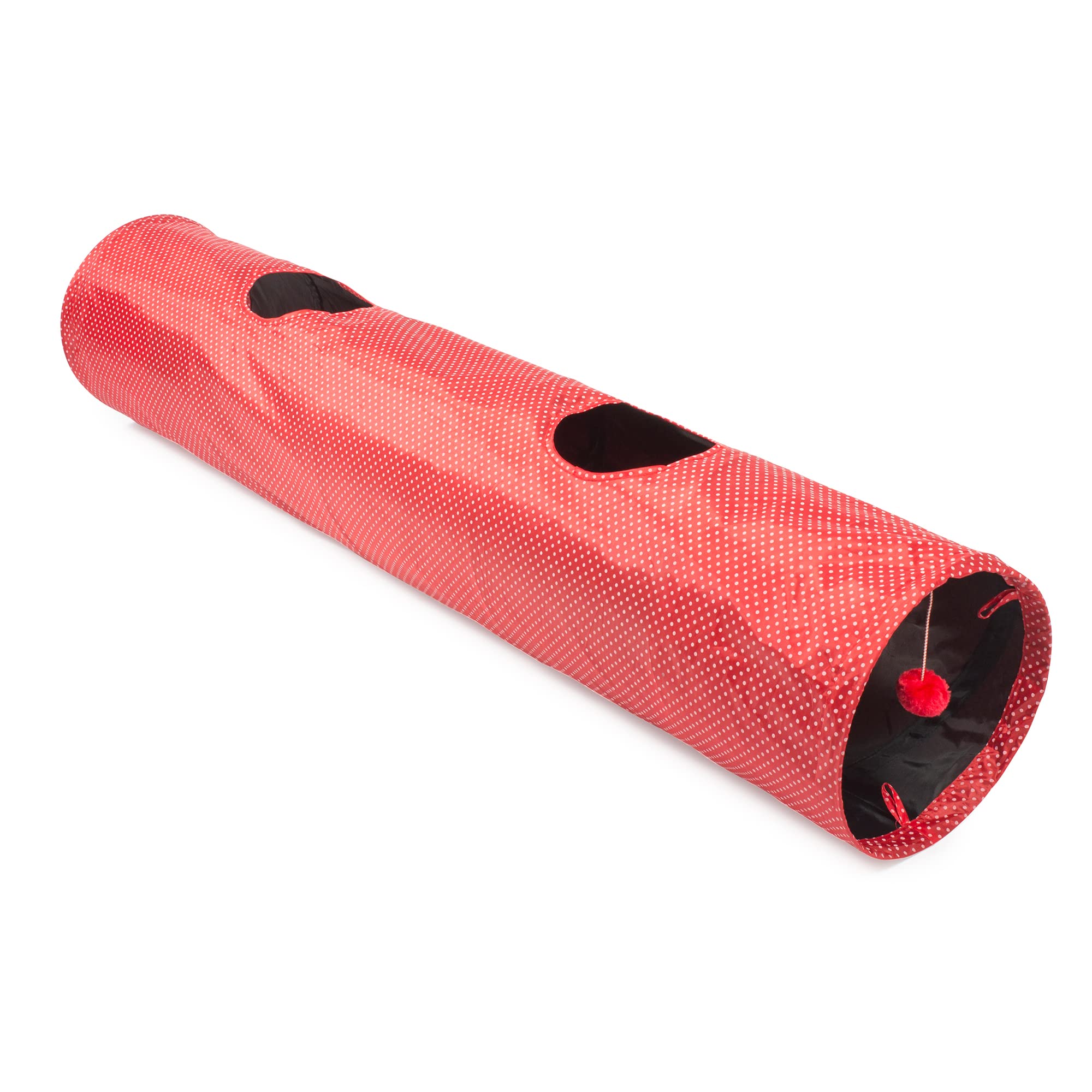 Red Polka Dot Cat Tunnel - Fun & Cozy Play Tube for Indoor Cats - Perfect for Playtime, Hideouts & Napping