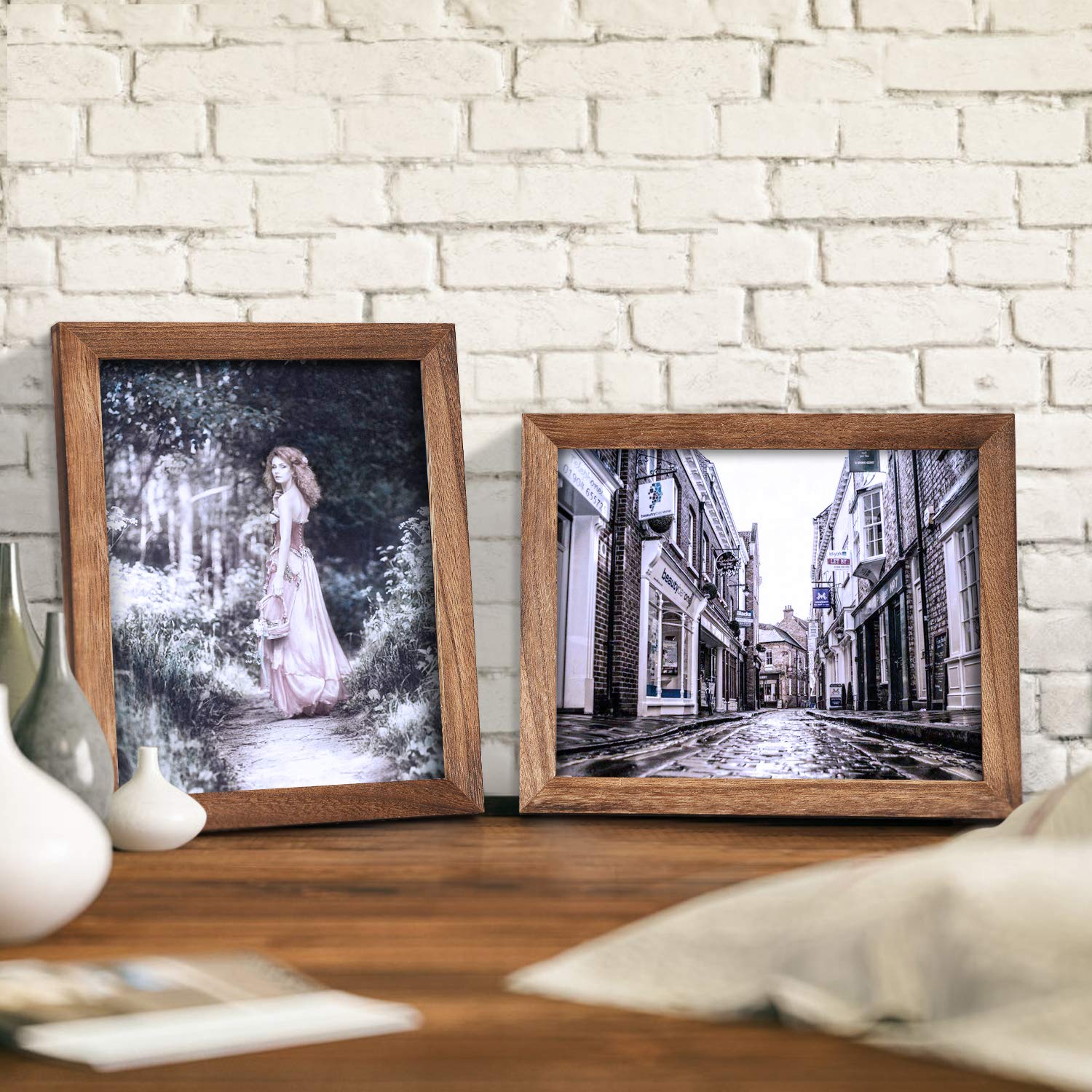 Emfogo 8x10 Picture Frames (Pack of 2) - Solid Wood Rustic Photo Frames with Real Glass for Wall Decor - Carbonized Brown - Perfect for Living Room, Bedroom & Office Display