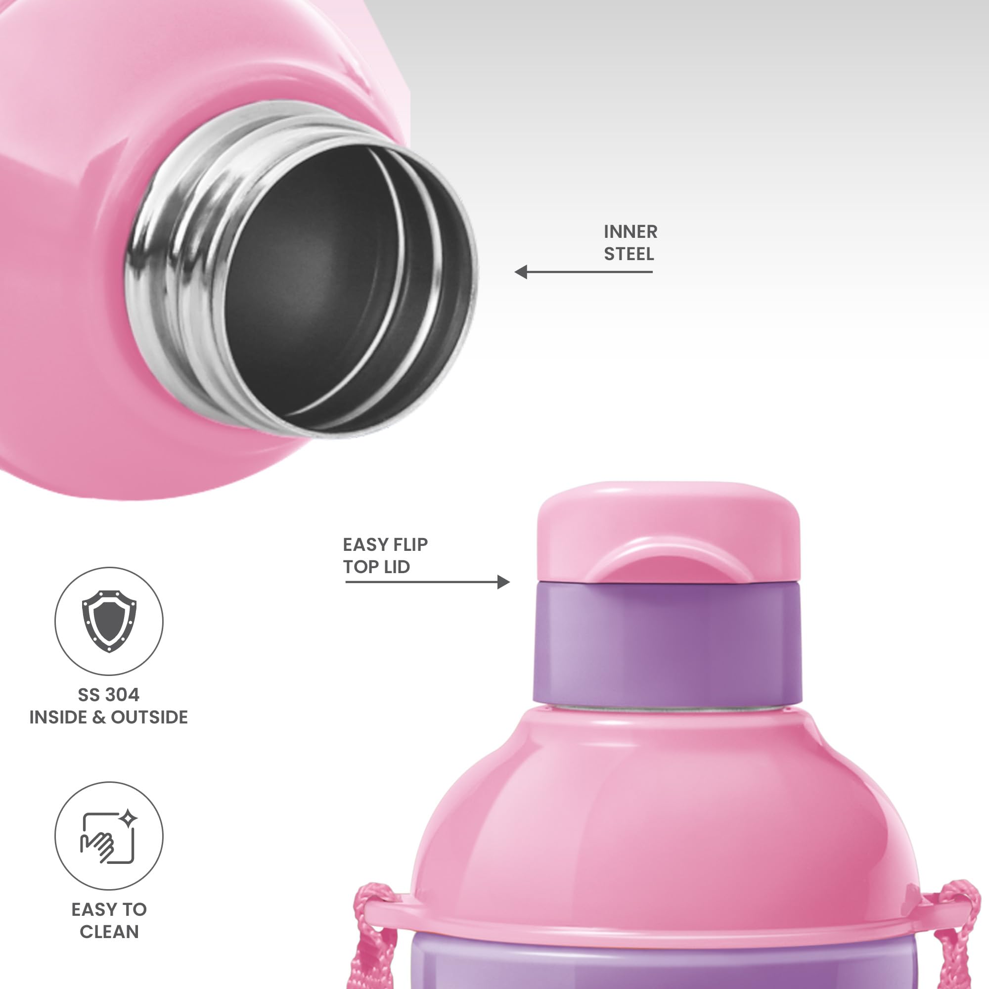 MILTON Steel Barbie 400 Insulated Stainless Steel Kids Water Bottle 390ml - Pink & Purple | PU Insulated for Hot & Cold Drinks | Leak Proof & Easy to Carry | Perfect for School, Travel & Outdoor Activities