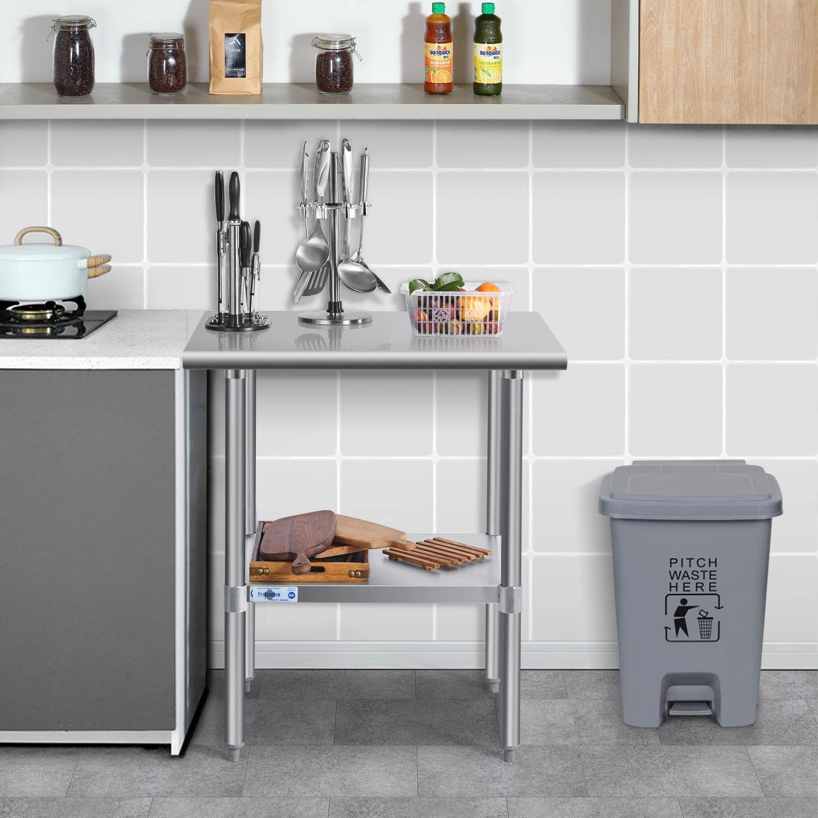 Professional NSF Certified 24x24 Inch Stainless Steel Prep Table with Undershelf - Heavy Duty Commercial Work Table for Kitchen, Restaurant, Home & Hotel Use | Perfect for Food Prep, Baking, Catering & Buffet Service