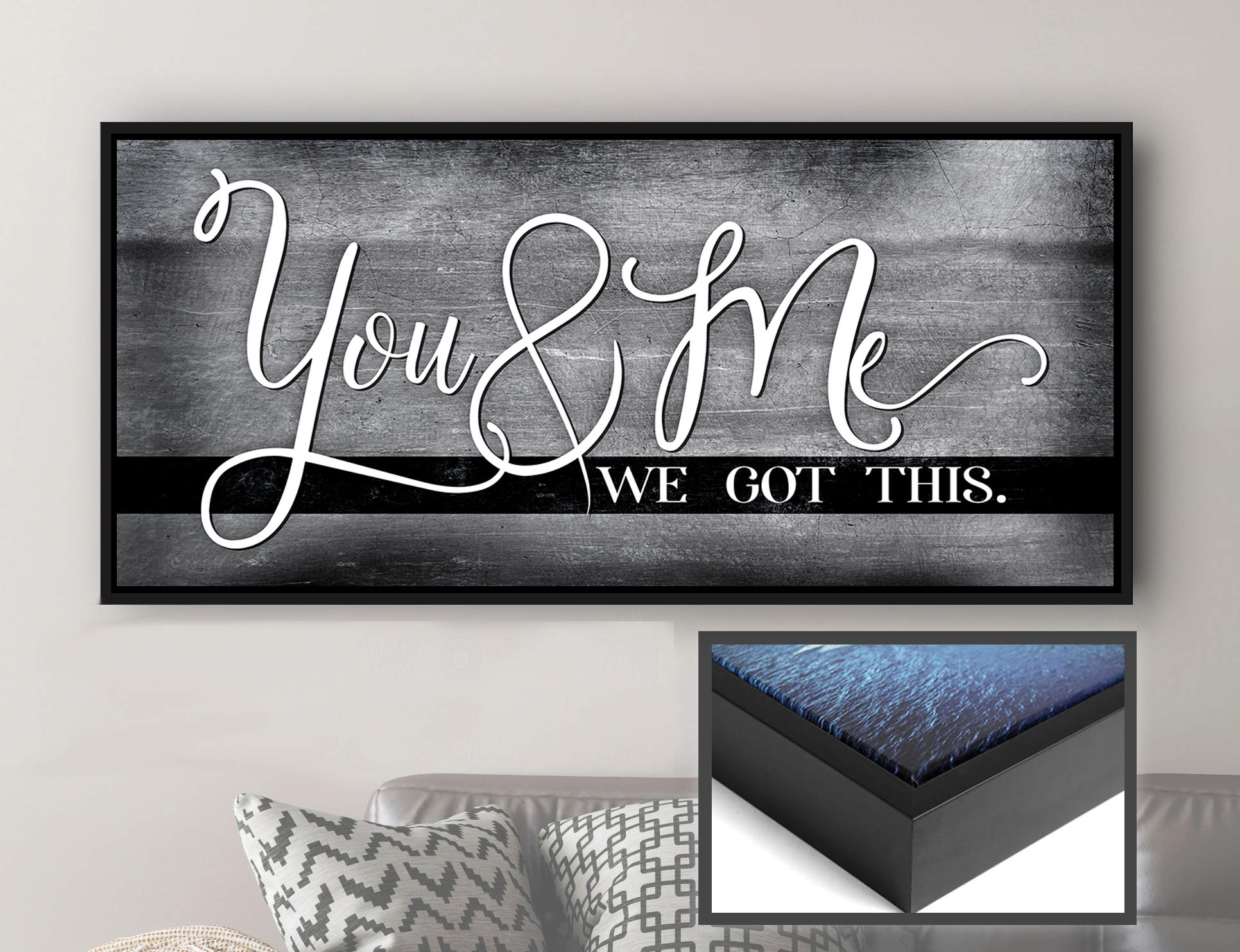 You & Me We Got This Love Sign - Framed Wall Art Decor for Bedroom, Couples Master Bedroom, Large Home Décor (Brown/Grey/Black Floating Frame, 42x19) - Perfect for Romantic Gifts, Anniversary & Wedding Decor