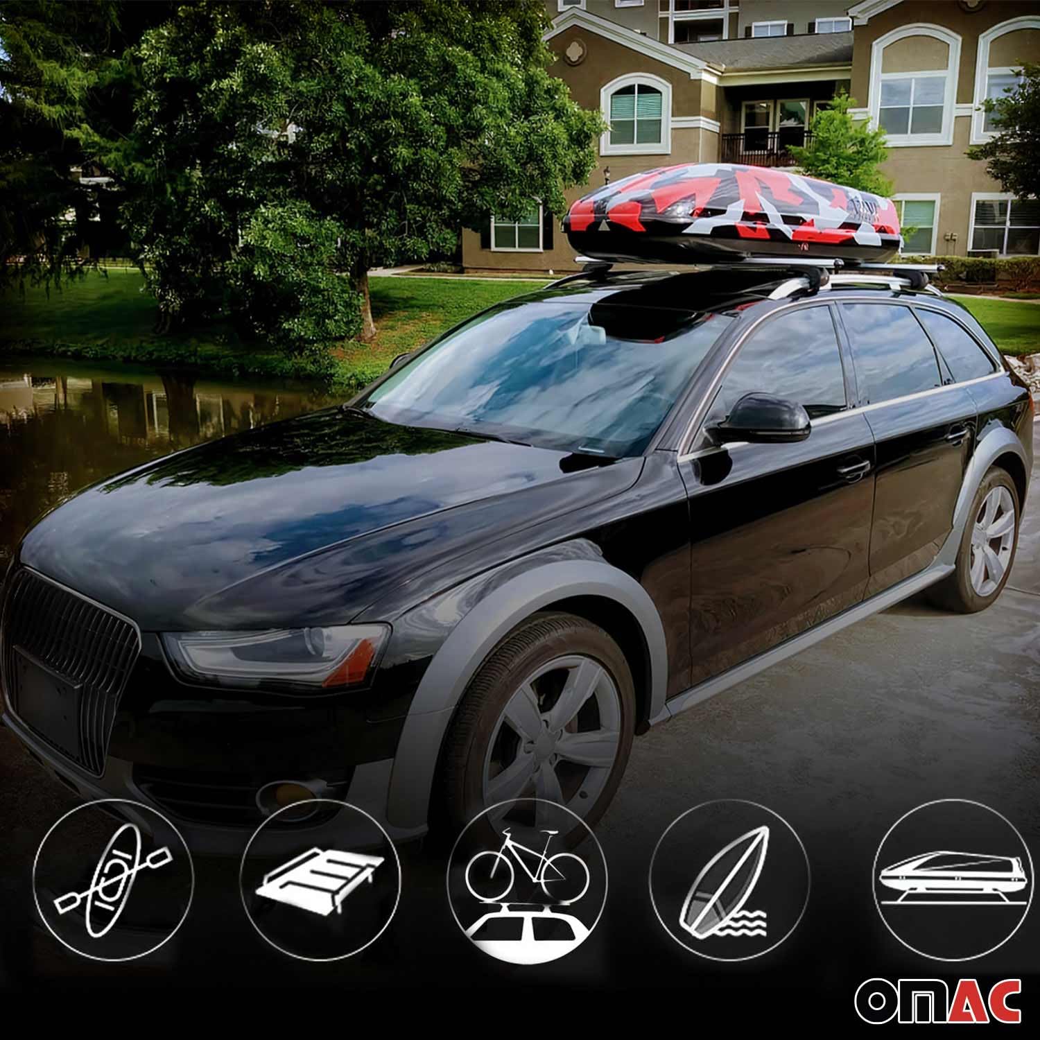 OMAC Lockable Roof Rack Cross Bars - Anti-Theft Luggage Carrier for Ford Edge 2007-2014 (Gray, 2-Piece Set) - Perfect for Travel, Kayak, Canoe, Surfboard, Ski, Snowboard & Camping Gear Transport