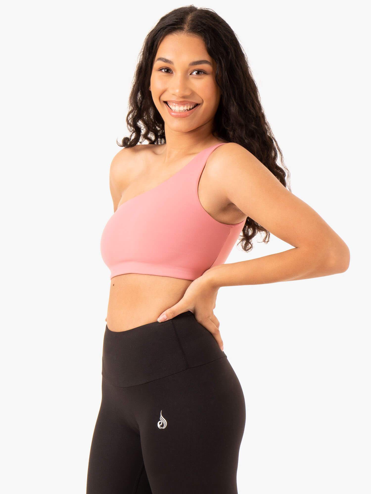 Adapt One Shoulder Sports Bra - Blush Pink - High Support Workout Top for Yoga, Running & Gym