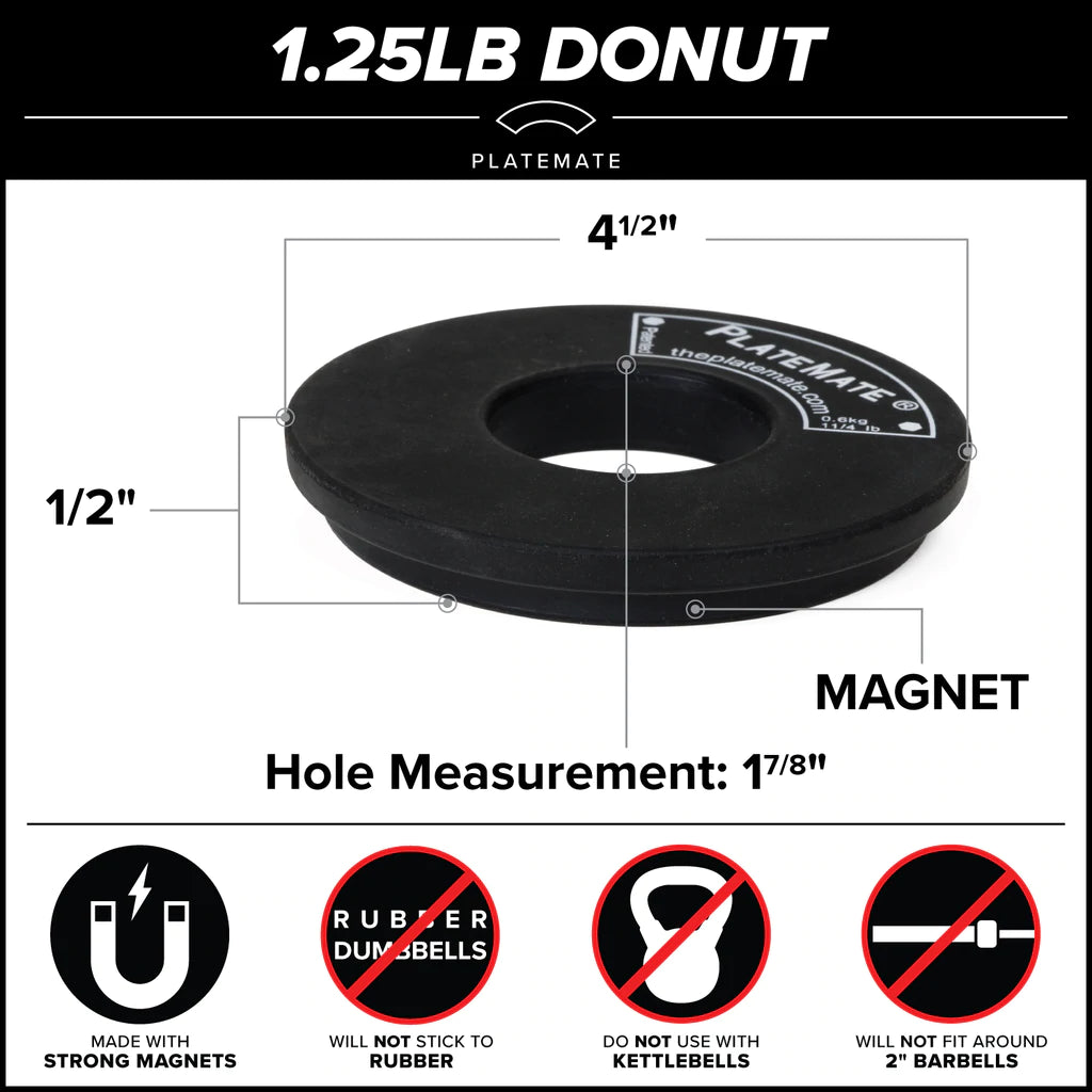 1.25 lb Donut PlateMate (Pair) - Heavy Duty Barbell Weight Plate for CrossFit, Powerlifting & Home Gym Workouts