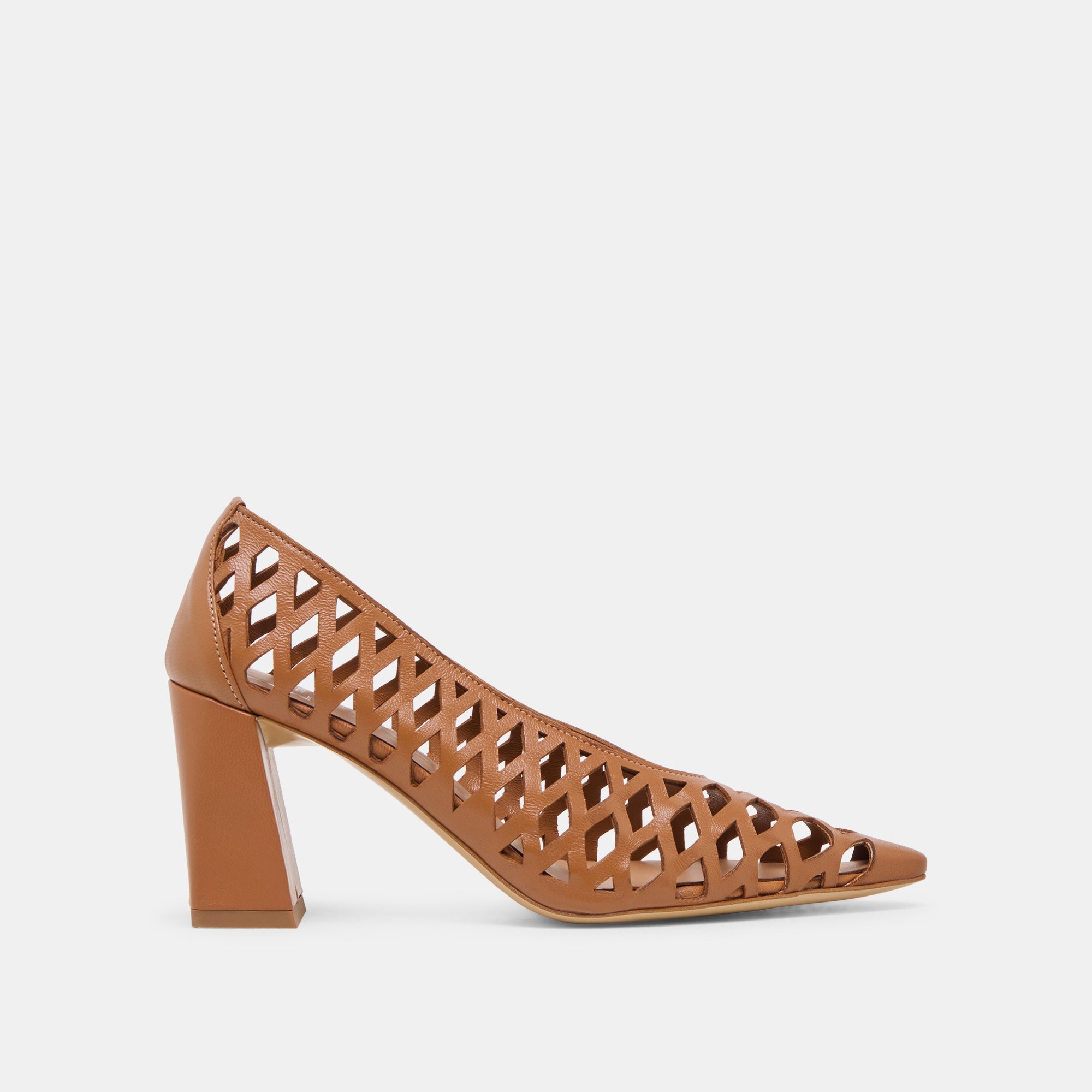 TANYA Women's Cognac Woven Leather High Heels - Elegant Dress Shoes for Work, Party & Special Occasions