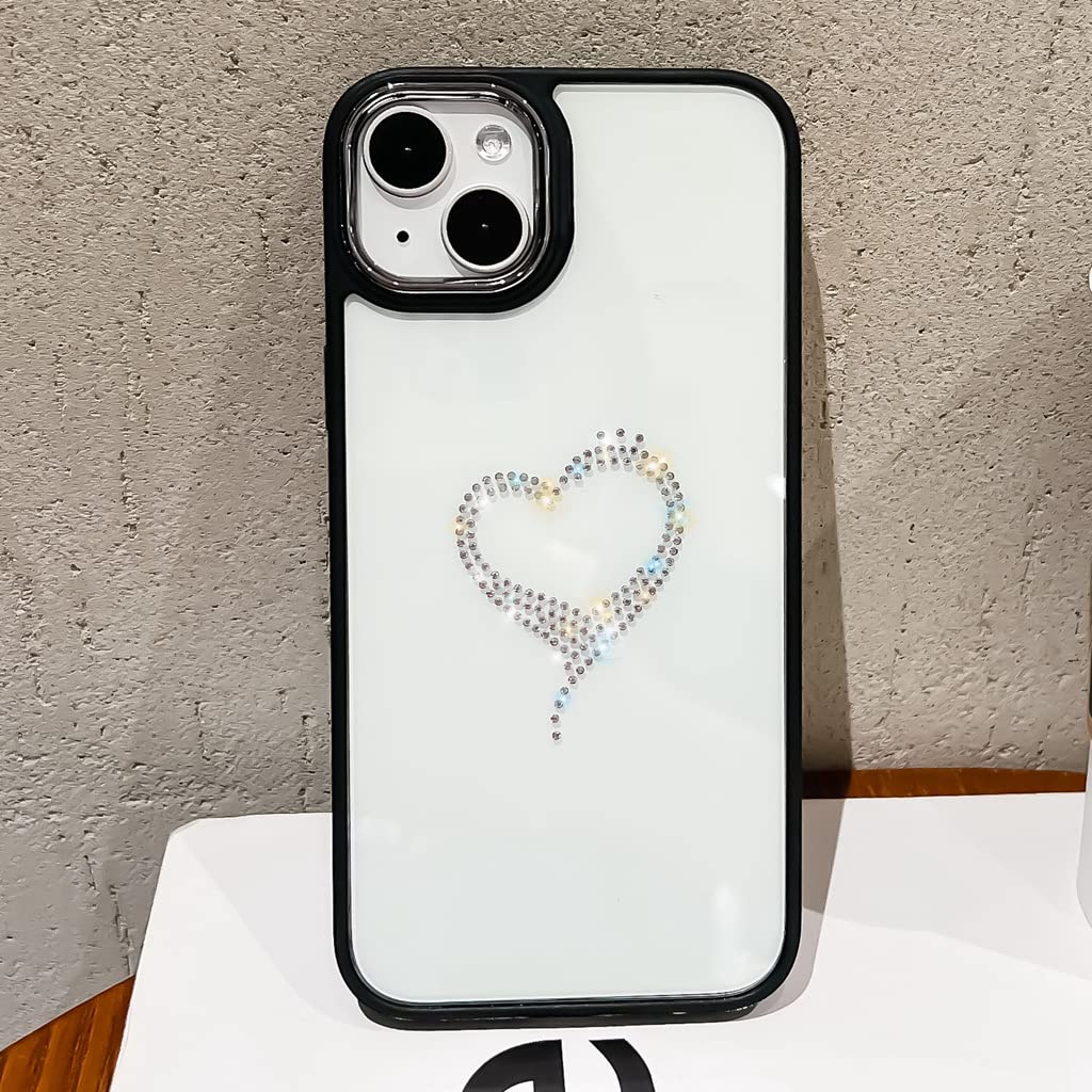 BANAILOA iPhone 14 Case for Women - Sparkling Rhinestone Glitter Phone Cover with Heart Design, Hard PC + Soft TPU Protective Case (Black) | Perfect Gift for Birthday, Valentine's Day & Everyday Use