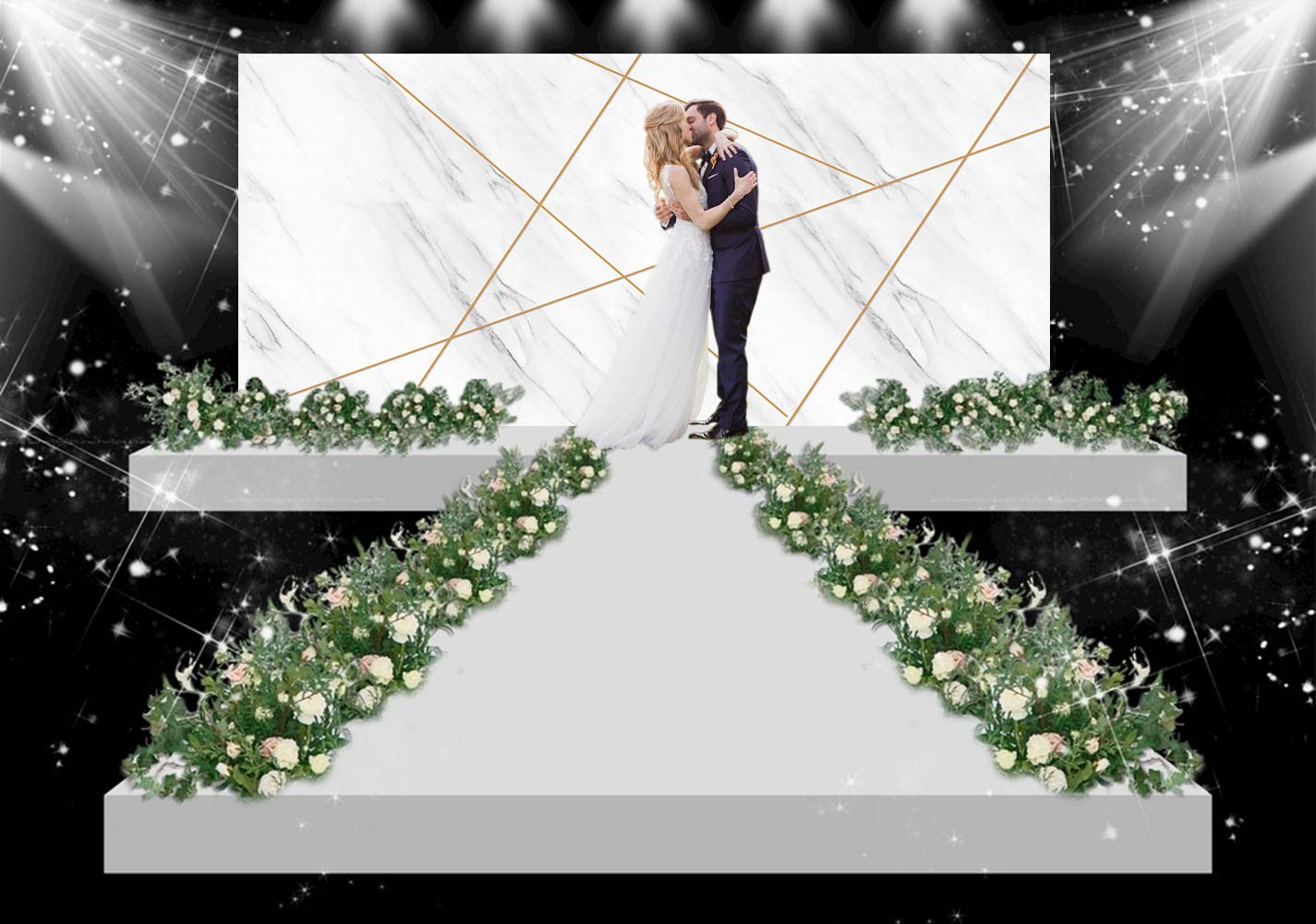 Abstract Marble Backdrop - Rustic White Marble with Gold Triangle Design for Wedding & Bridal Shower Decorations - 7x5ft Photo Background | Perfect for Photography Studio, Event Decor, and Social Media Content Creation