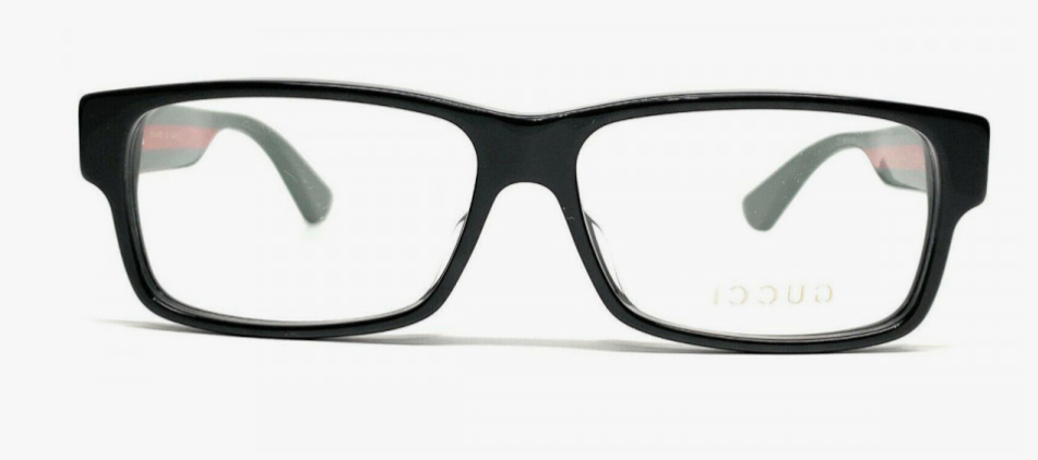 Gucci GG0344OA 001 Black Green Red/Clear Rectangular Men's Eyeglasses - Stylish Designer Optical Frames for Men, Perfect for Work, Reading & Fashion Accessories