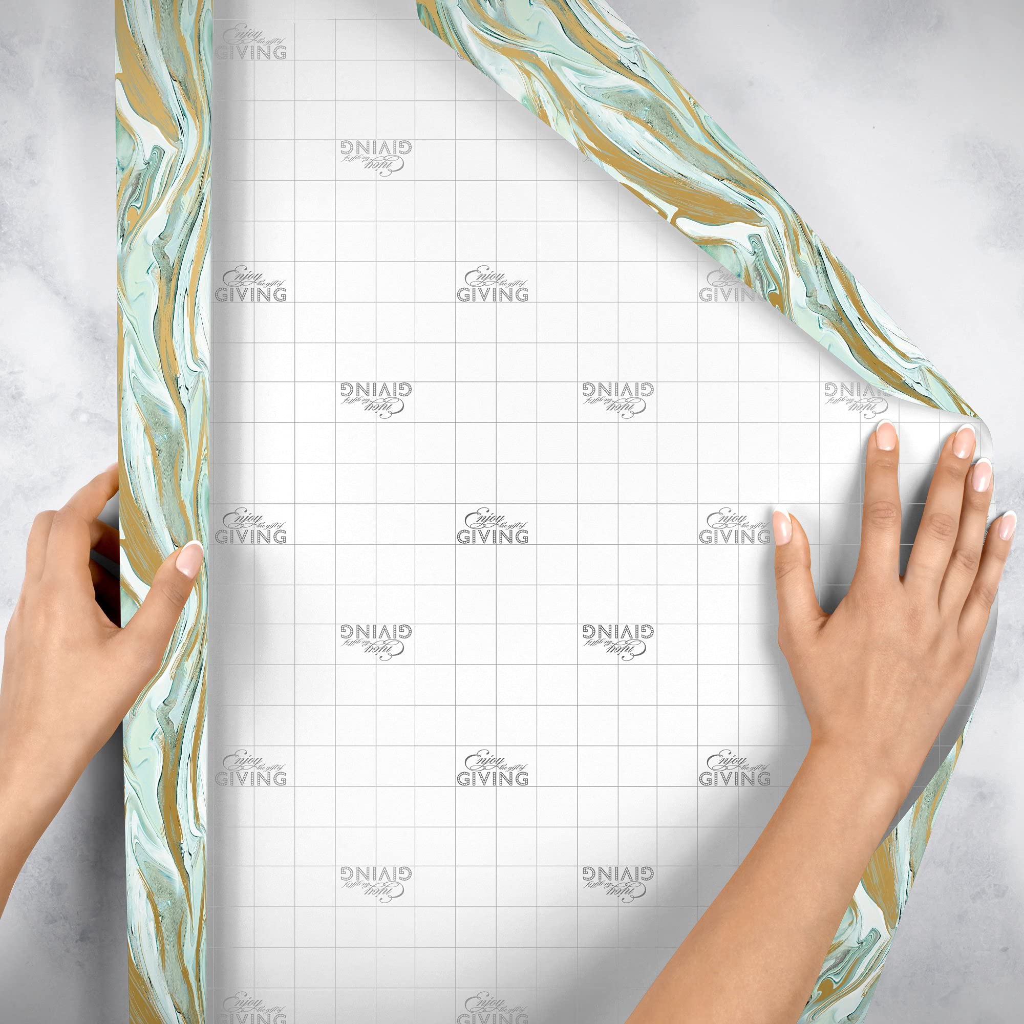 Jillson Roberts Bulk Gift Wrapping Paper - Marbleized Mint Design, 208 Feet x 24 Inches (1/4 Ream) - Perfect for Holiday Gifts, Birthday Presents & Party Decorations
