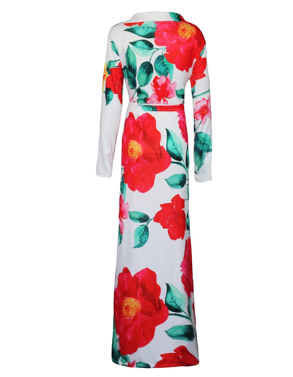 Women's Sexy V-Neck Long Sleeve Floral Print Maxi Dress Plus Size - Elegant Evening Gown for Parties, Weddings & Date Nights