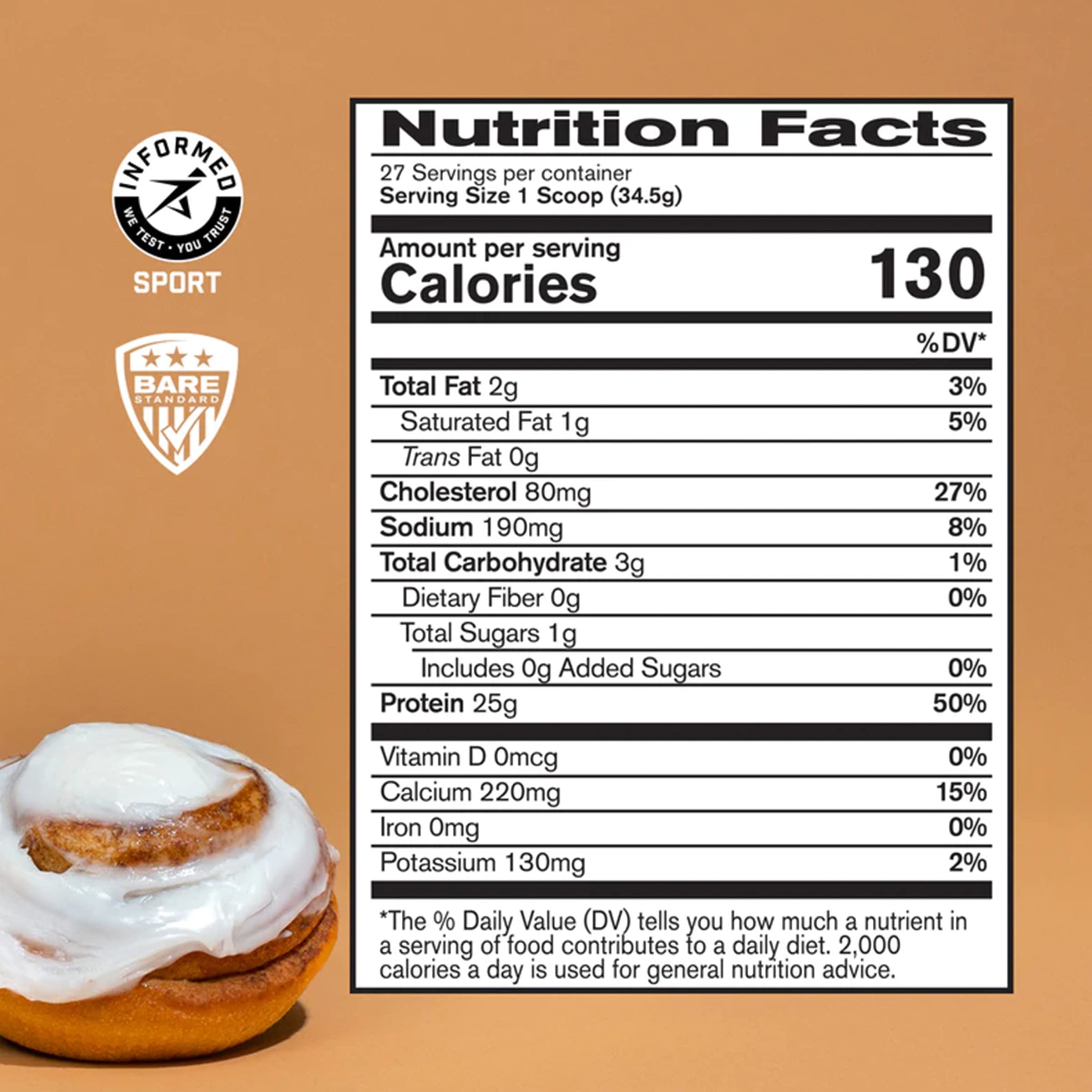 BARE PERFORMANCE NUTRITION BPN Whey + Casein Protein Powder Blend - Cinnamon Roll Flavor, 25g Protein per Serving for Muscle Recovery & Growth, 27 Servings, Lab Tested | Post-Workout Shake, Breakfast Smoothie, Healthy Snack for Athletes & Fitness Enthusiasts