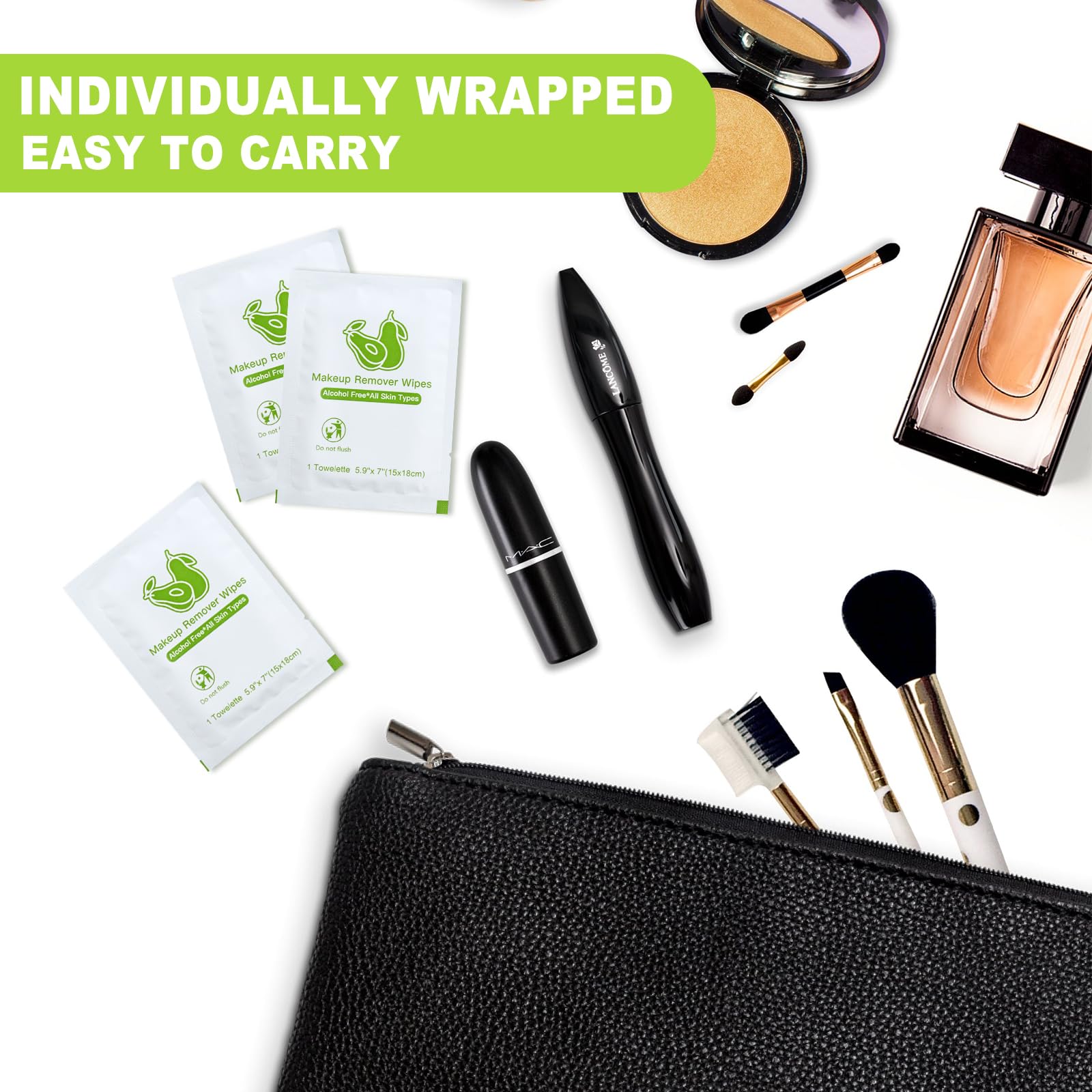 Bulk Individually Wrapped Makeup Remover Wipes - Gentle Cleansing Facial Wipes for Mascara & Lipstick - Travel Size, 100 Count | Perfect for Travel, Hotels & On-the-Go Makeup Removal