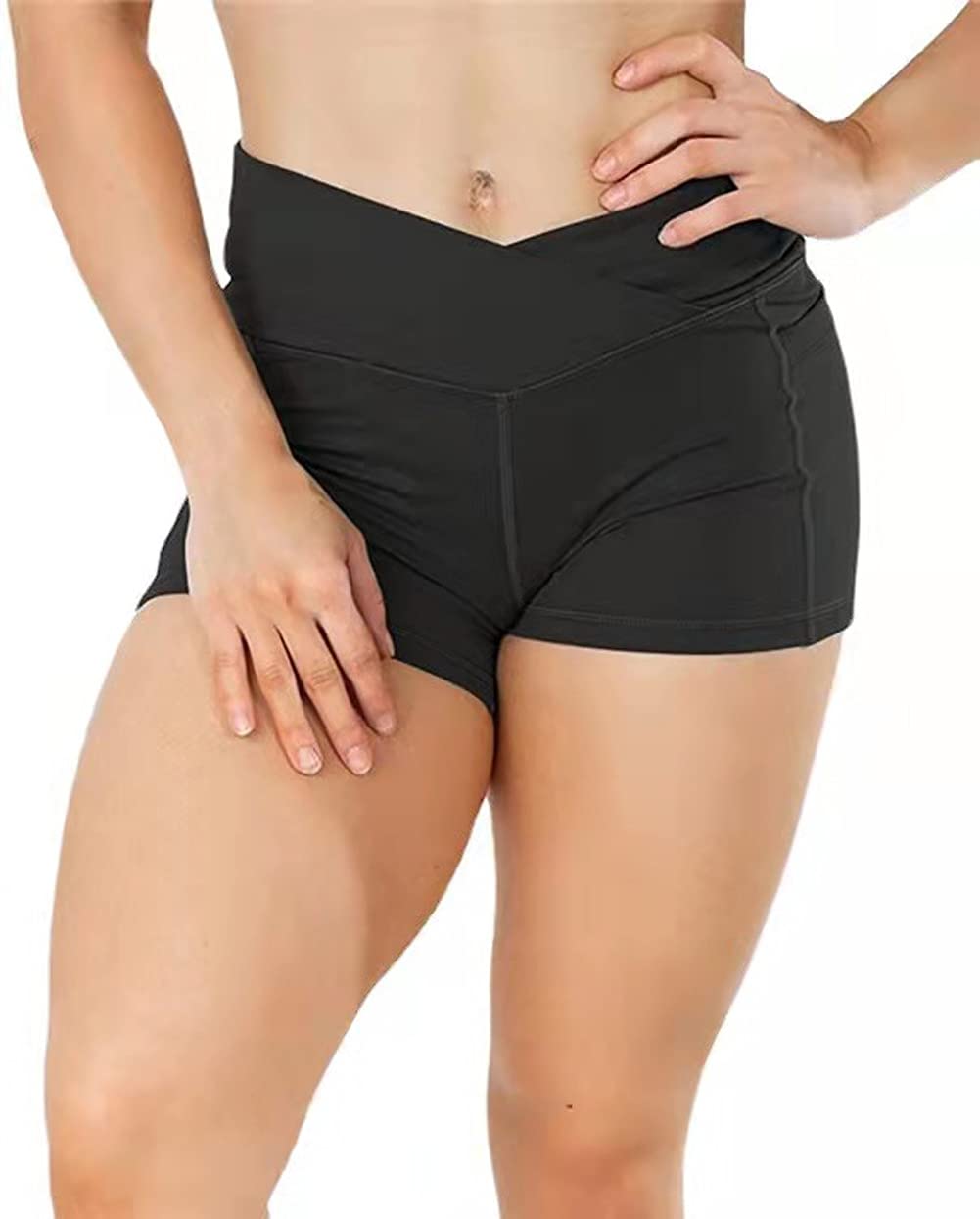 Women's High Waist Biker Shorts - Cross Waist Yoga Running Fitness Pants for Cycling, Workout & Lounge Wear