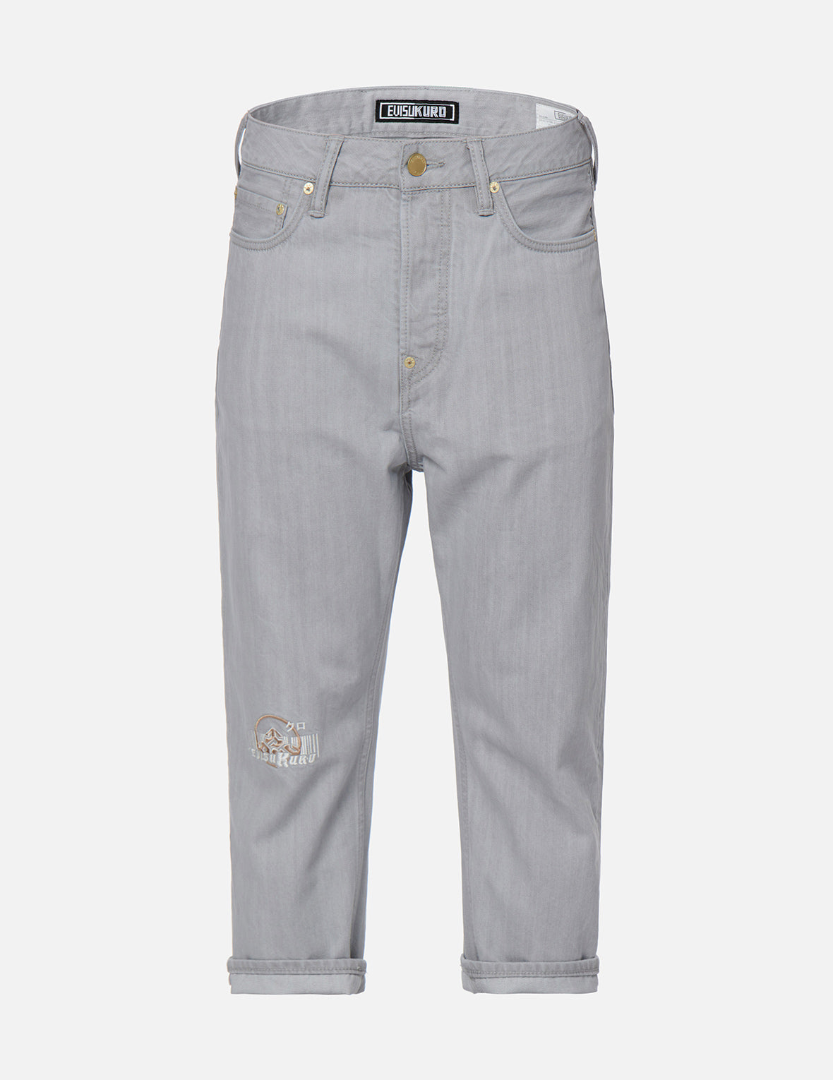 Logo Embroidery Drop Crotch Cropped Fit Denim Jeans for Women - Trendy Streetwear & Casual Outfits | Perfect for Urban Fashion & Everyday Wear