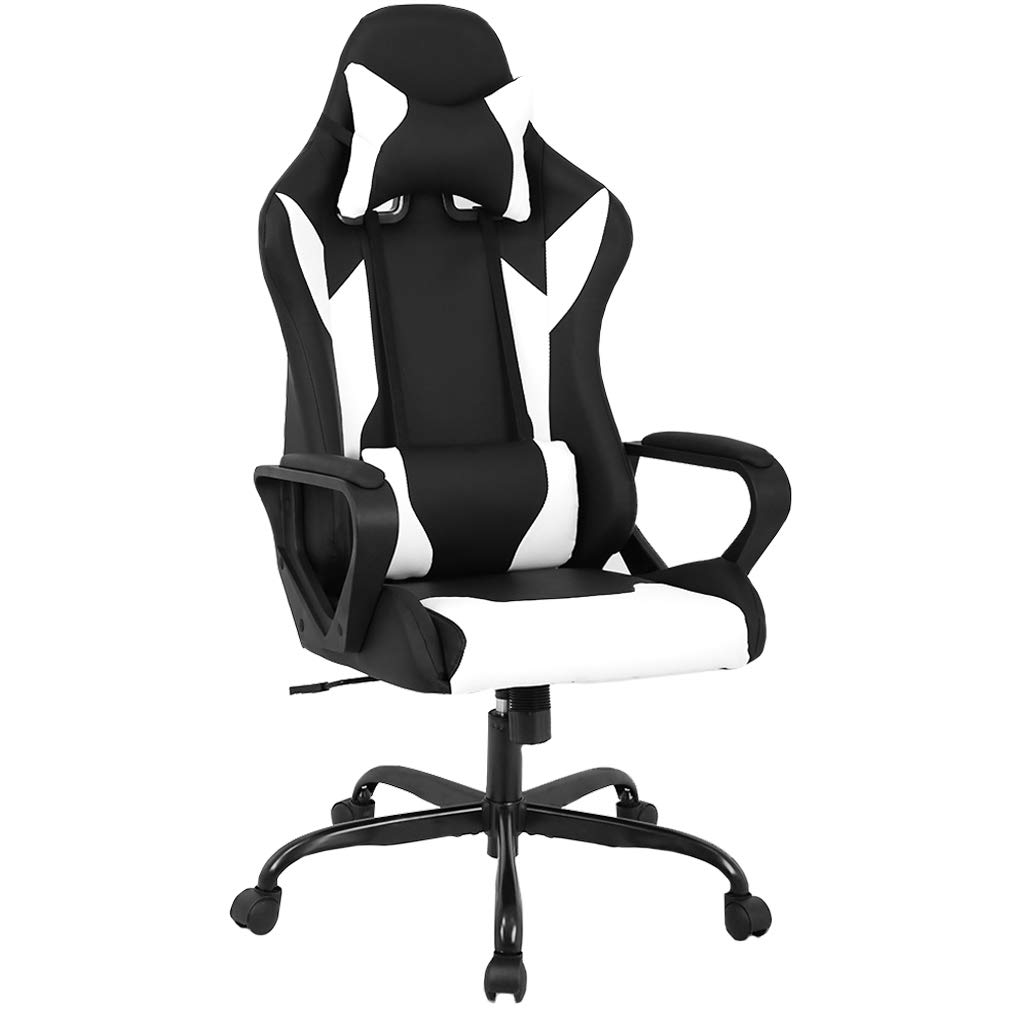 Ergonomic Office Chair with Lumbar Support - High Back PU Leather Gaming Chair for PC & Desk - Adjustable Armrest & Swivel Rolling Computer Chair for Women & Adults - Perfect for Home Office, Gaming Setup & Workstation (White)
