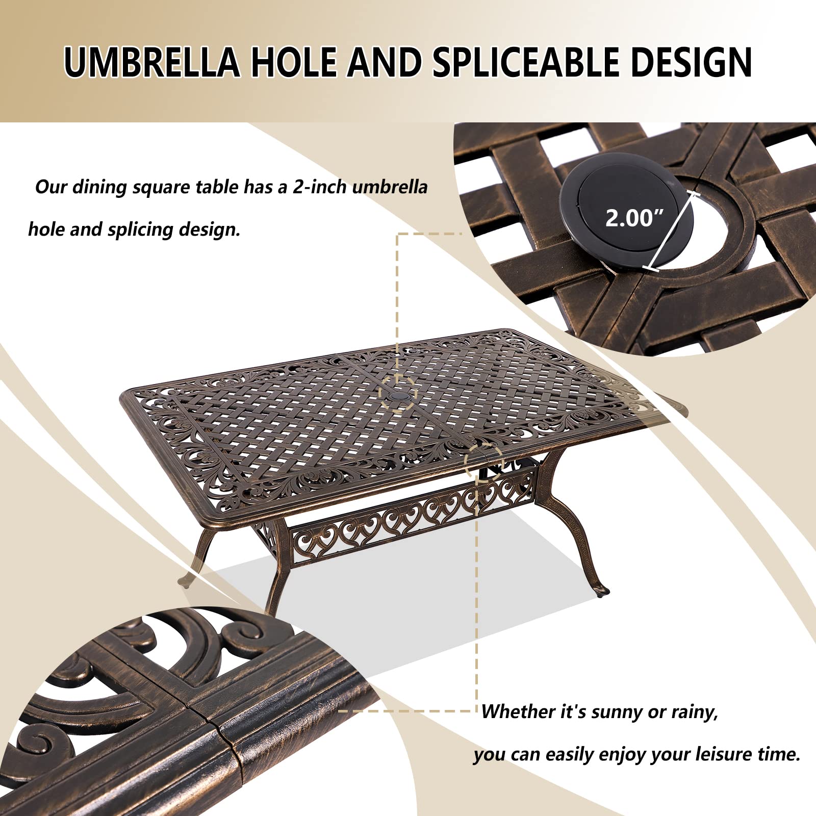 Grepatio 7-Piece Patio Dining Set - Outdoor Cast Aluminum Furniture with 4 Chairs, 2 Swivel Chairs & Umbrella Hole Table - Includes 6 Cushions (Khaki) - Perfect for Backyard, Garden, Poolside & Outdoor Entertaining