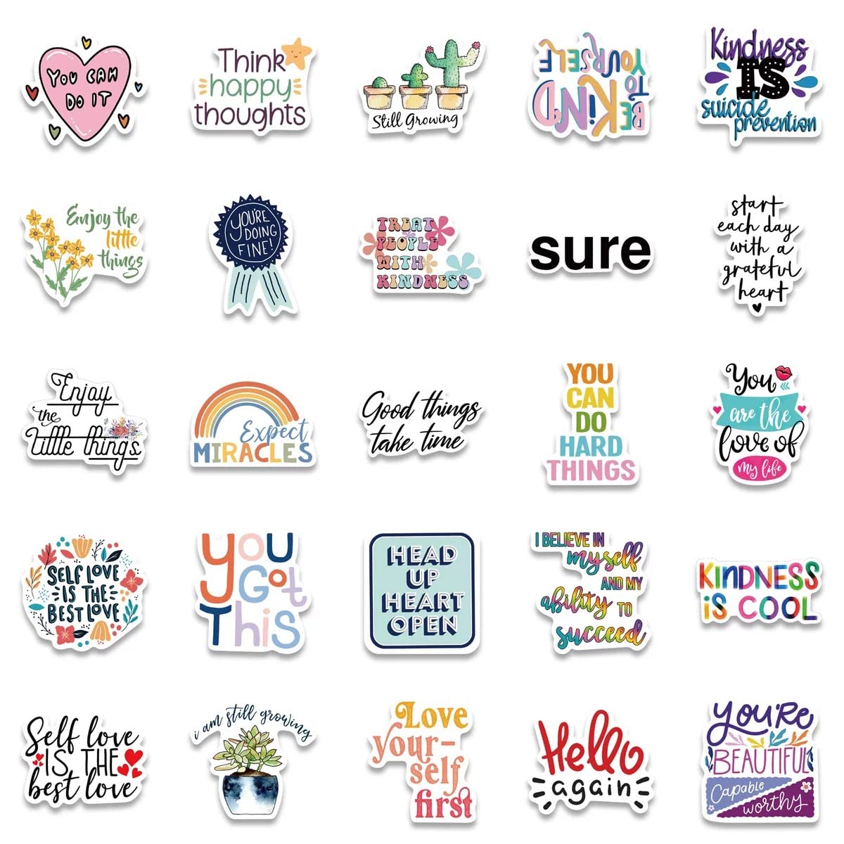 52 Pieces Motivational Stickers for Teens & Adults - Waterproof Vinyl Decals for Laptop, Water Bottle, Diary, Guitar, Scrapbook - Inspirational Quotes for Students, Office & Home Decor