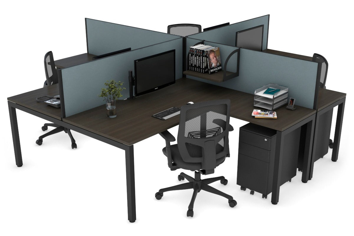 Quadro Square Legs 4-Person Corner Workstation Desk - 1600L x 1800W with Cable Management Scallop - Perfect for Office, Home Office & Collaborative Workspaces
