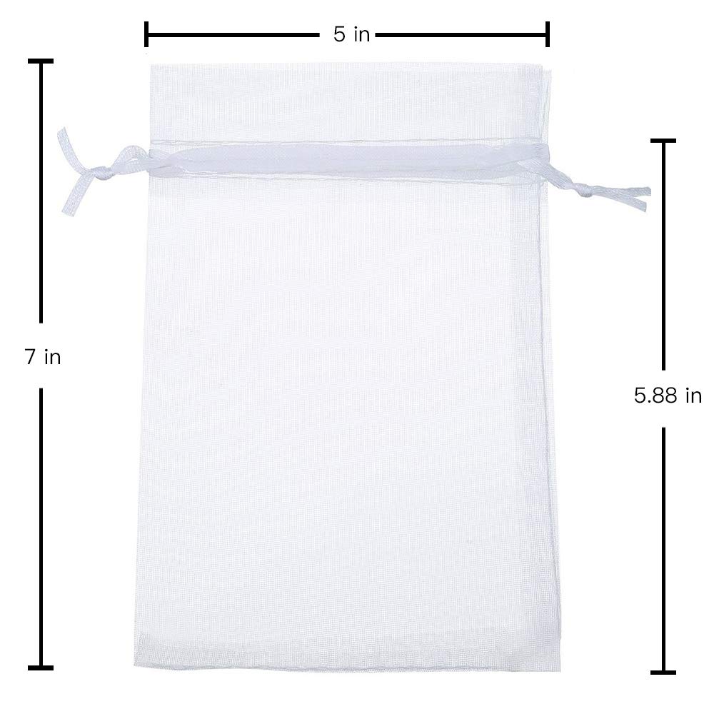 Stratalife 50PCS White 5X7 Organza Drawstring Bags - Small Mesh Jewelry Favor Bags for Wedding, Party, Candy & Gift Wrapping - Perfect for Bridal Showers, Baby Showers & DIY Crafts