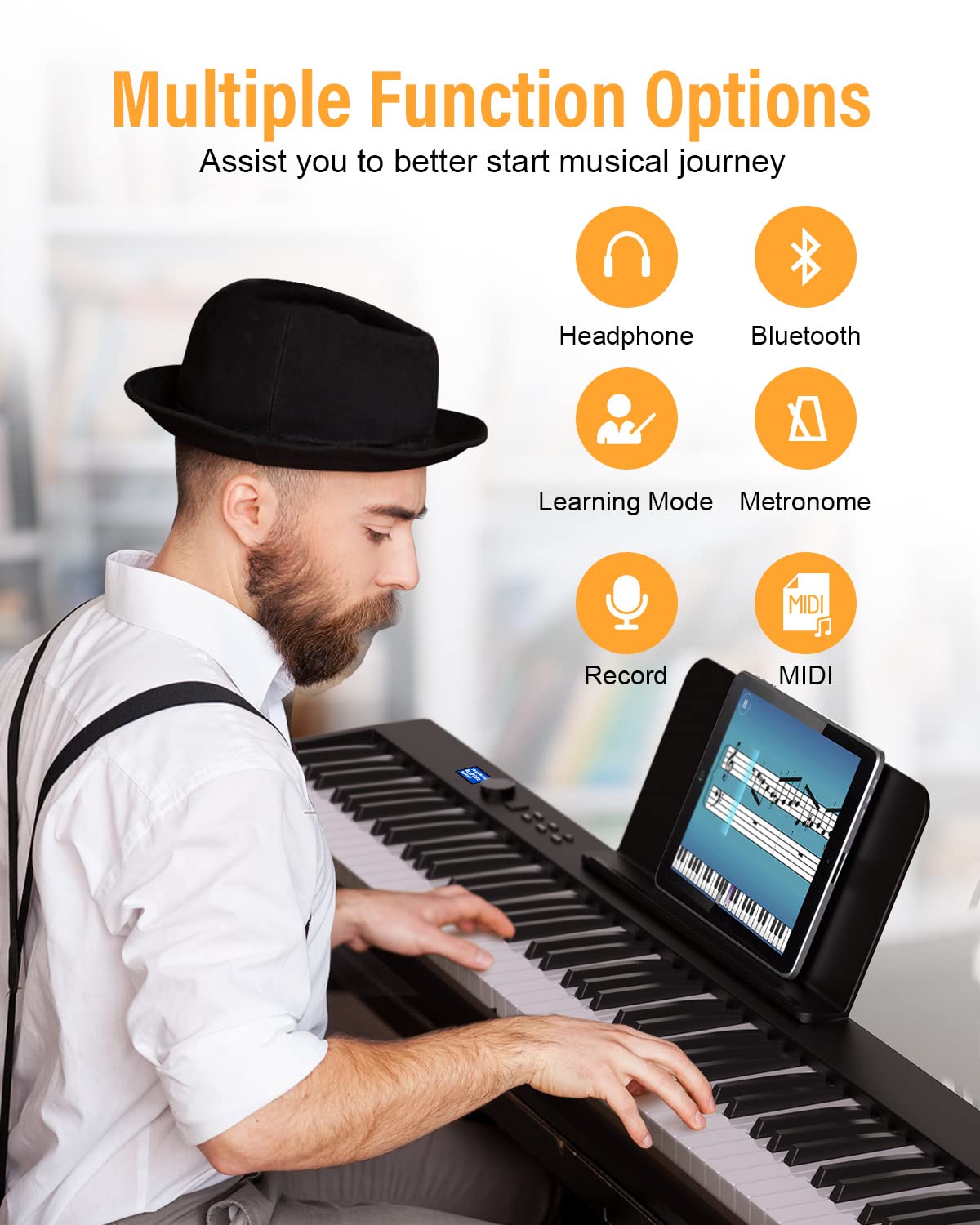 KONIX 88-Key Foldable Piano Keyboard - Portable Bluetooth Electronic Piano for Travel & Home Practice