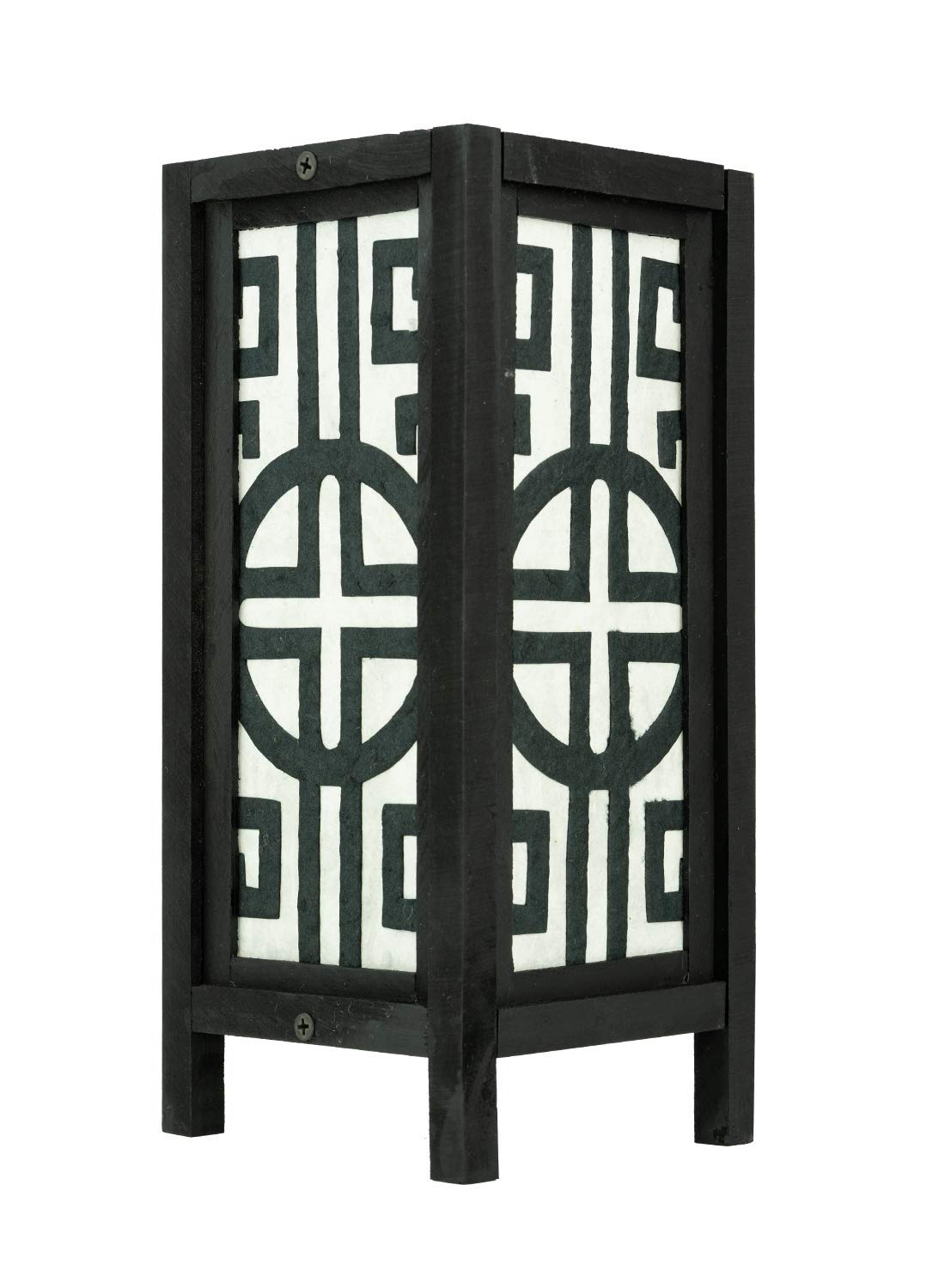 RED BERRY THAILAND LANNA LAMP - Handcrafted Asian Bedside Lamp for Bedroom, Nightstand, Desk & Living Room | Japanese & Chinese Inspired Design in Black & White | Perfect for Meditation Spaces, Zen Decor & Cultural Home Accents (FNWK)